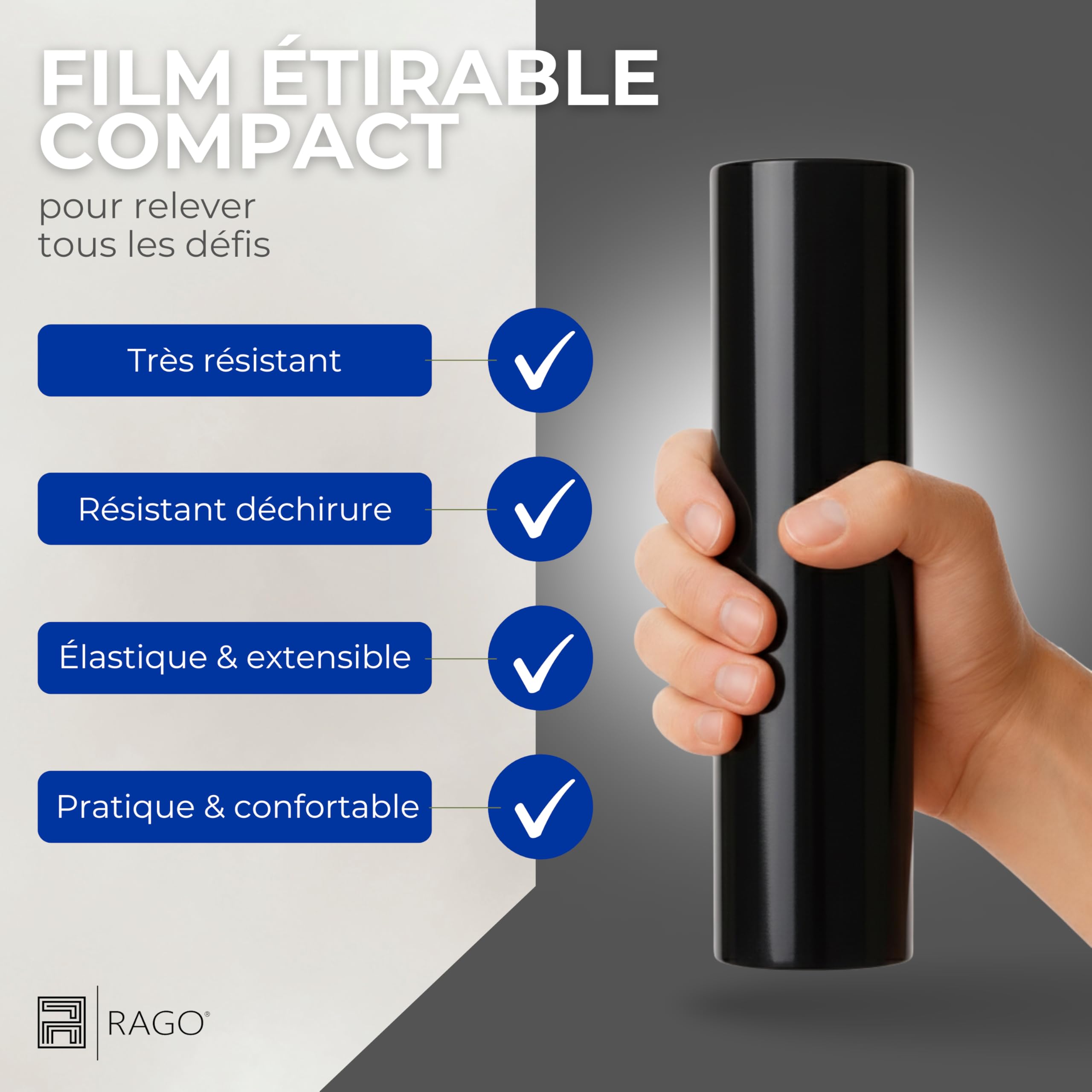 Film étirable Noir 25 cm 3 rouleaux opaque 300 g mandrin Ø38 mm
