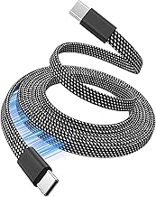 Magtame Magnetic USB C Kabel 1.5M Flachgewickeltes USB C auf USB C Kabel 60W(3A), Einziehbares Typ C Schnellladekabel, Flexibles USB C Kabel Kompatibel für Phone 15 Pro Max, Samsung, Pad, Schwarz