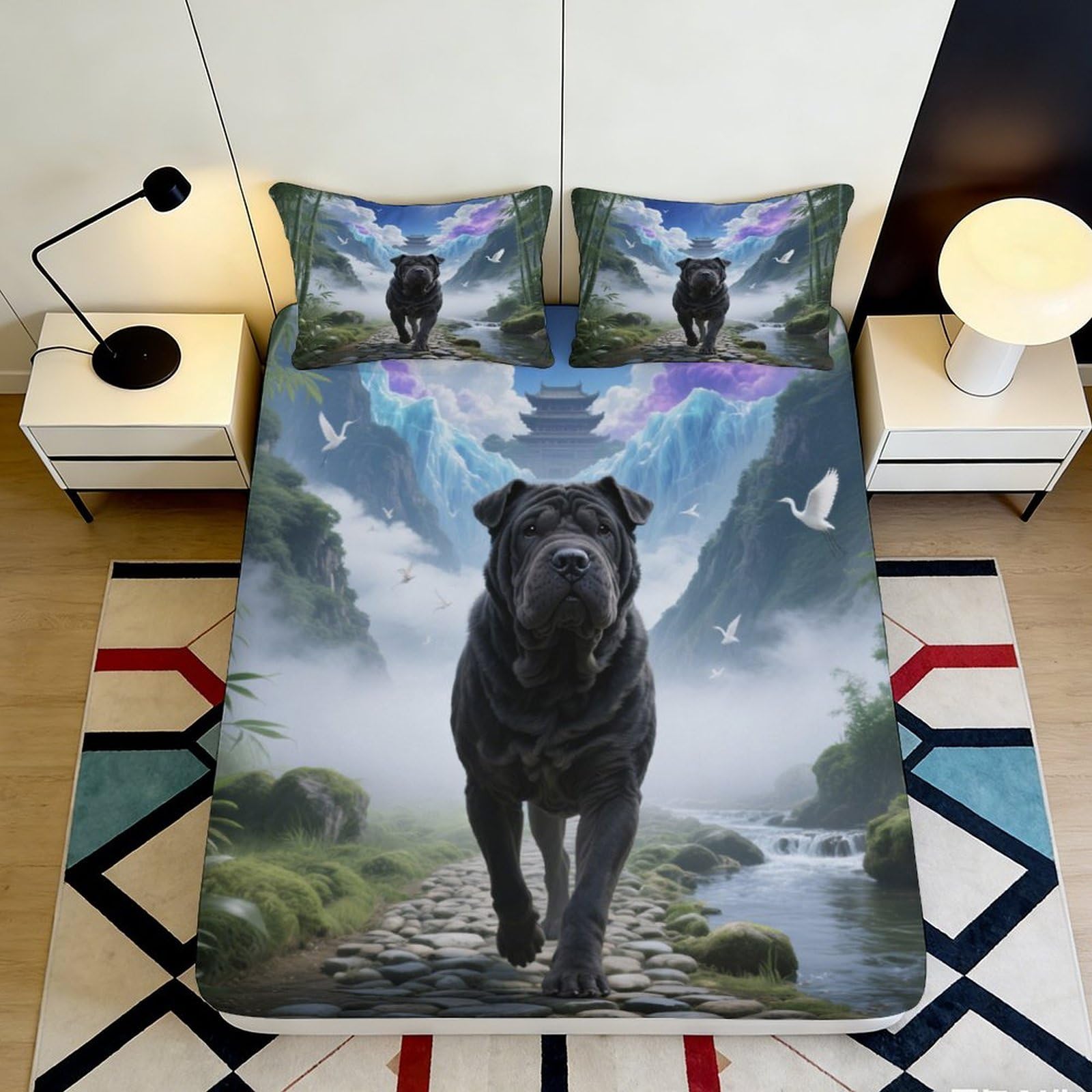 Uxinyoume Style-3 3D Printed Black Dog Scenic Fitted Sheet Microfiber Soft Mattress Cover For Bedroom Decor Protection Dorm Use 90X200x25cm