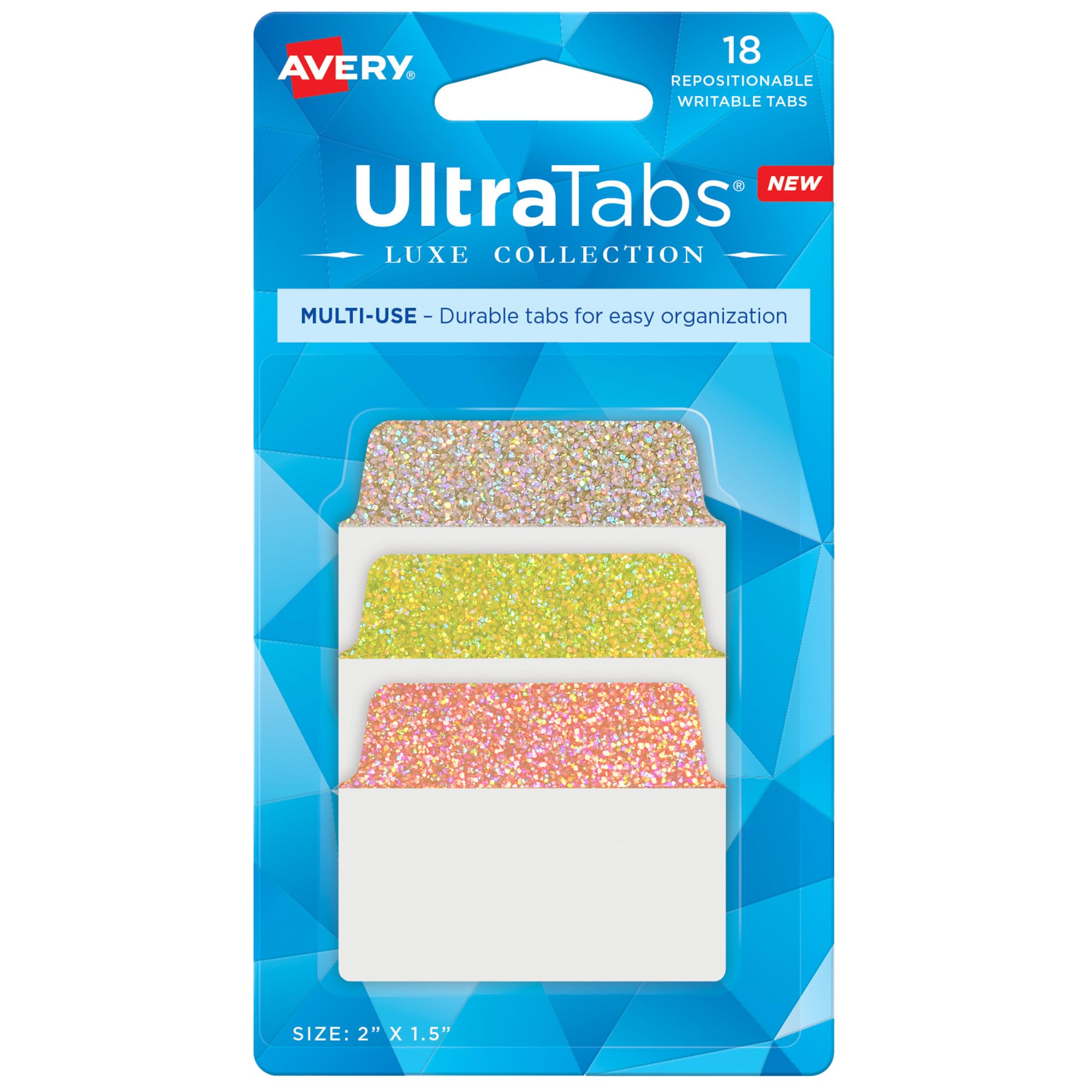 Avery Multi-Use Ultra Tabs, 2" x 1.5", Holographic Sunset Ombre Colors, 18 Repositionable Page Tabs (74148)