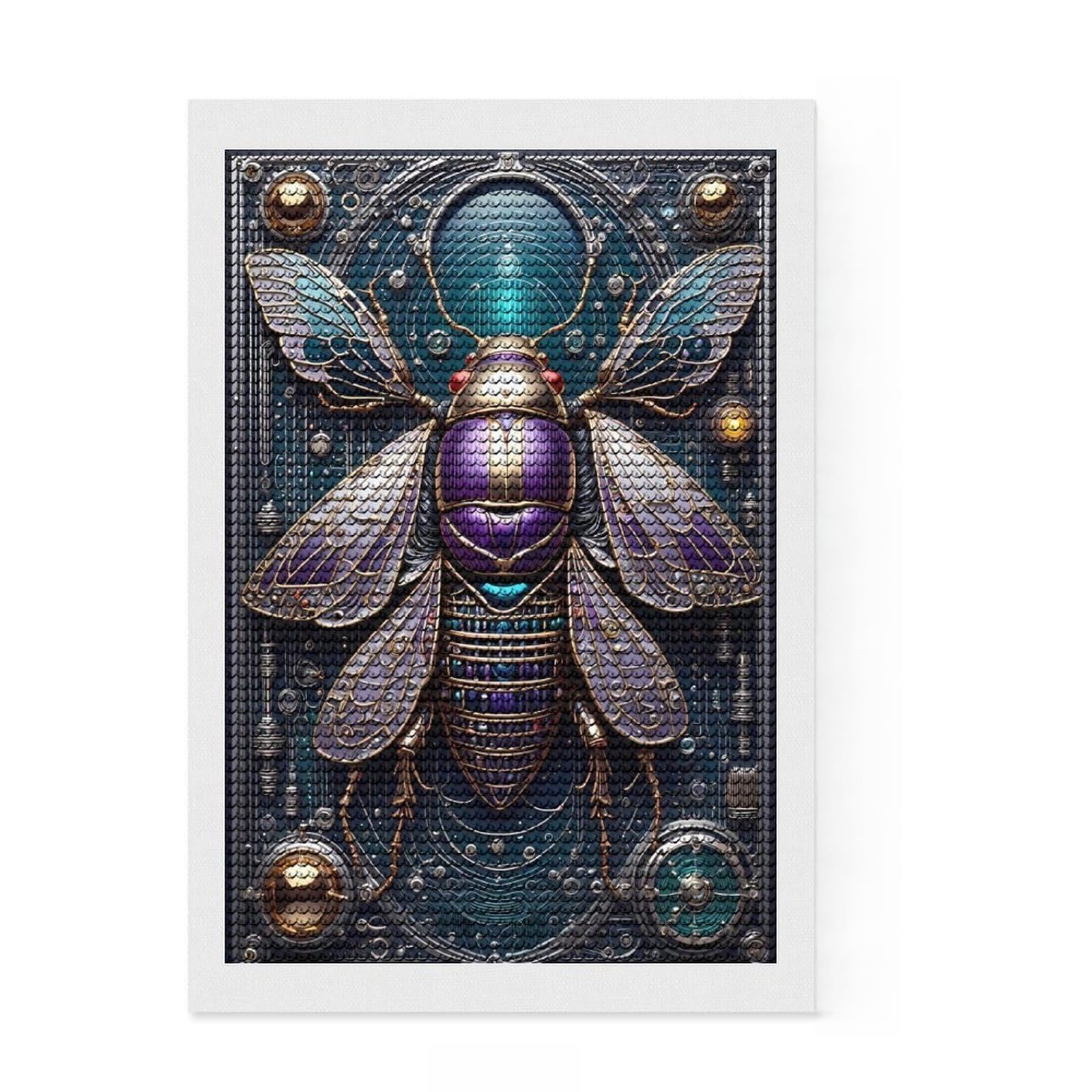 Junmoney Ethereal Steampunk Cicada Full Drill Diamond Painting Kit 8"x12", Christmas Gift, Sparkling Crystal Beads, Farmhouse Decor, Easy Craft Set