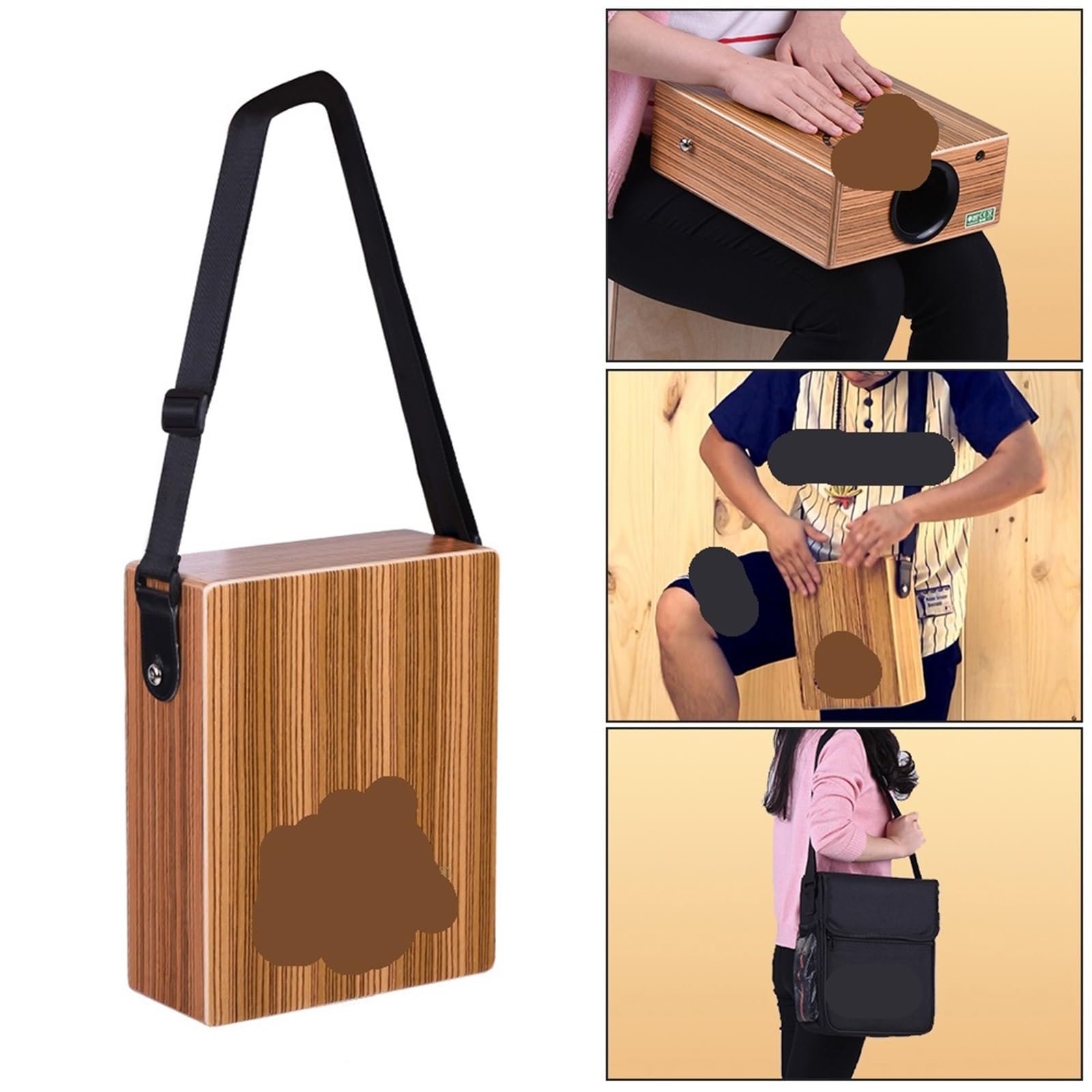 Cajon Cajon portatile da viaggio, tamburo a mano, strumento a percussione in legno con tracolla e borsa for il trasporto