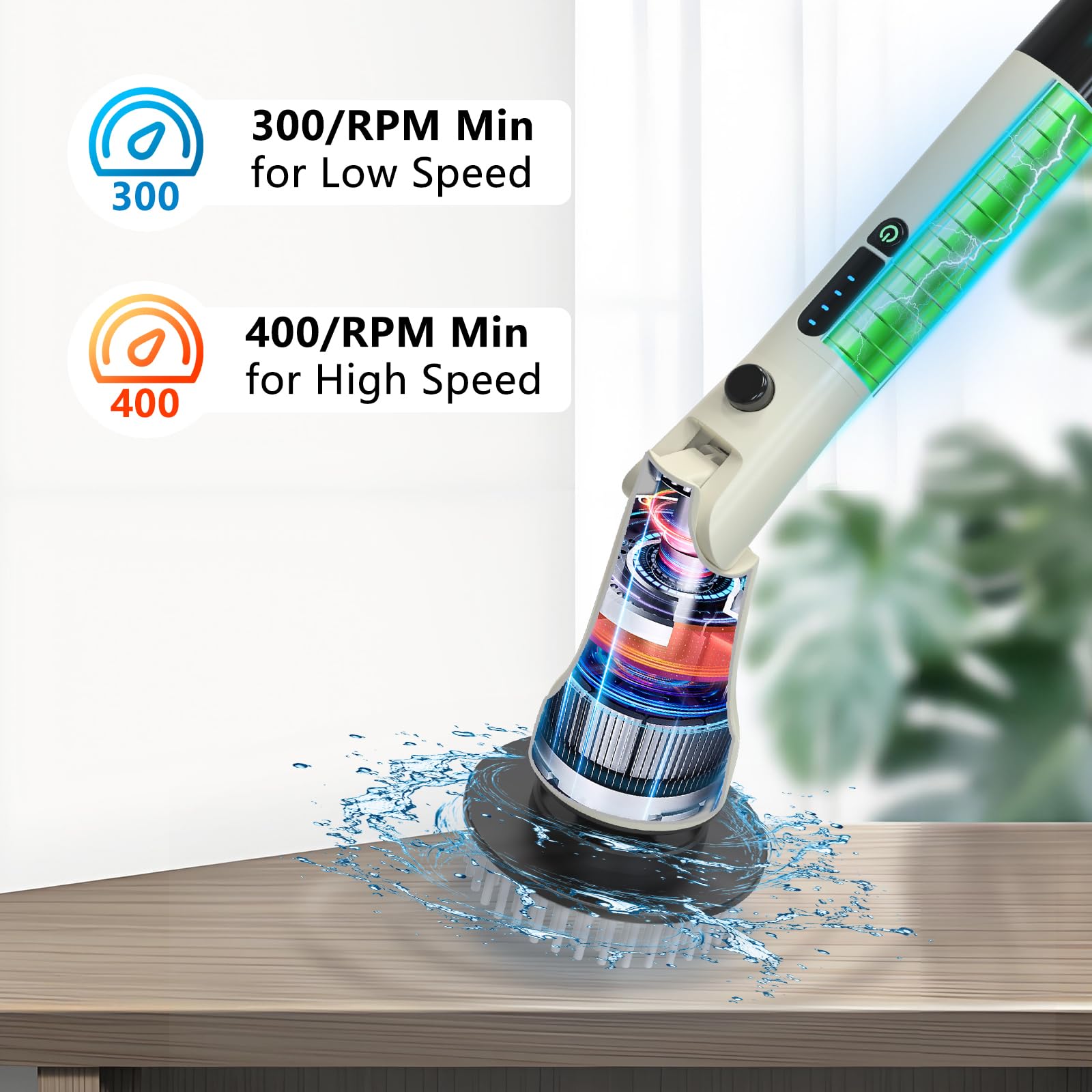 Hillyfe Limpiador giratorio eléctrico, limpiador giratorio inalámbrico con 7 cabezales de cepillo reemplazables, IPX7 impermeable, 300/400 RPM, 90 minutos de tiempo de funcionamiento, limpiador