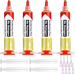 Treela 10ml 8341 No Clean Solder Flux Paste 10cc Tacky Soldering Flux 40ml Pneumatic Dispenser with Plunger and Dispensing Tip for Electronics Pcb Ic Cellphone Cpu Led Bga Repairing (4 Pack)
