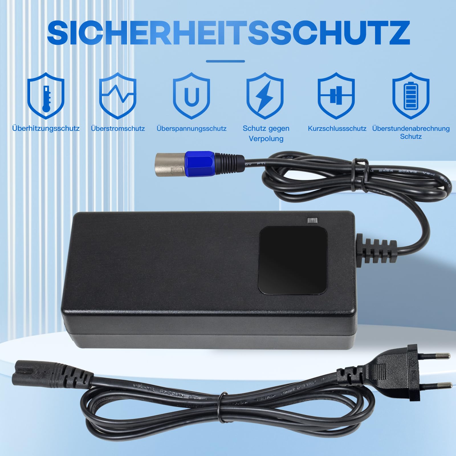 Caricabatteria da 54,6 V 2 A per e-bike e-scooter 48 V 13S batteria al litio con spina XLR a 3 pin, 48 V agli ioni di litio con display ventola integrata
