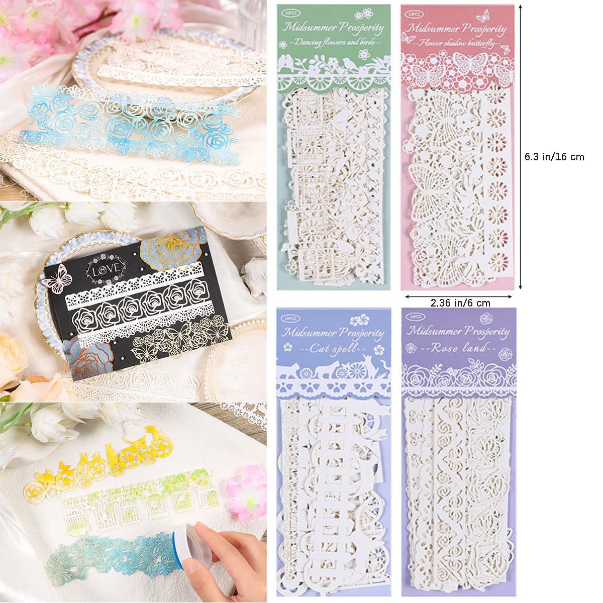 Papier do scrapbookingu, 80 sztuk papieru do scrapbookingu z koronką, pusty koronkowy kwiatowy wzór dekoracyjny pasek papieru do rękodzieła