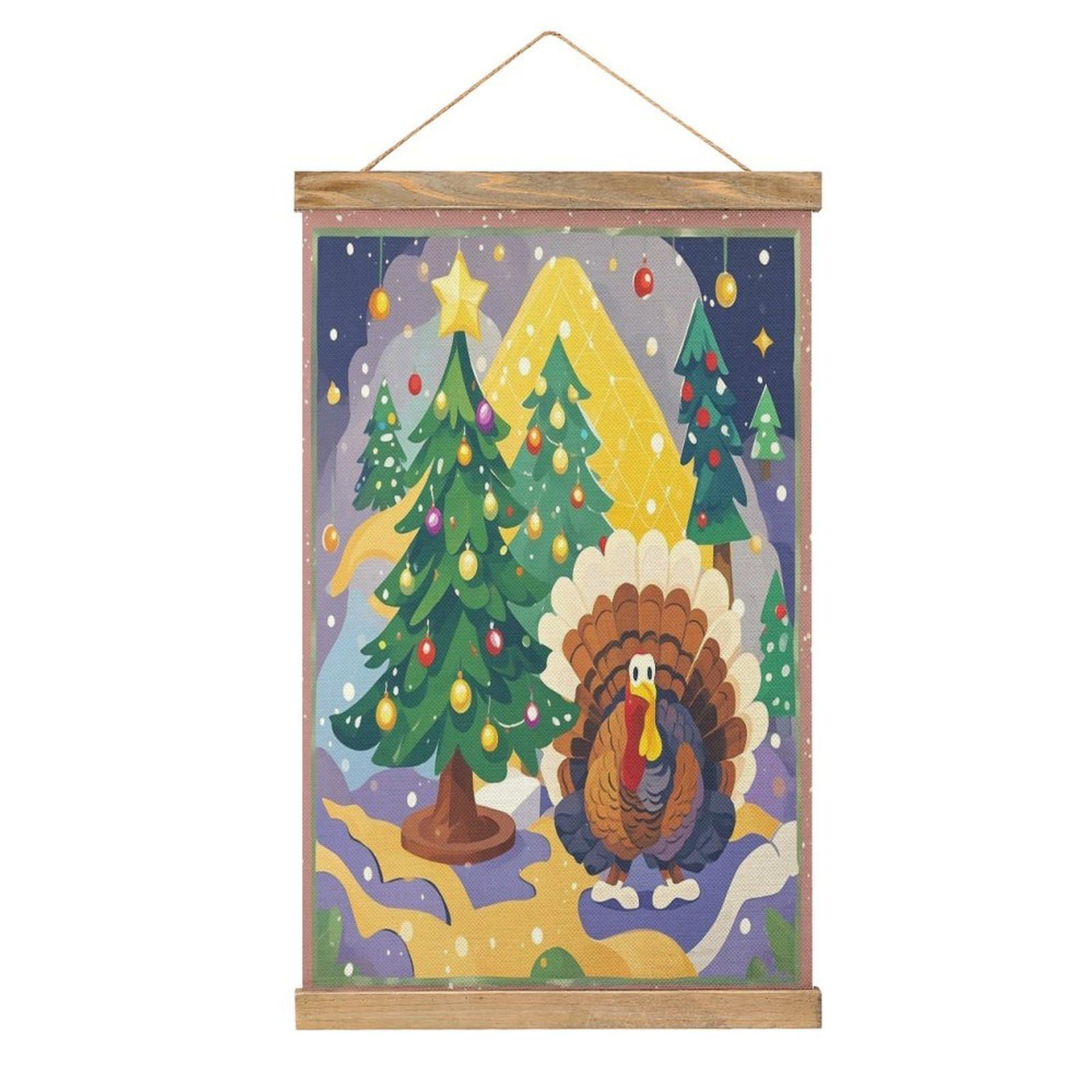 FekiLoot Christmas Turkey Wall Art Poster Hanger Frame Linen Wall Art Decor Vintage Hanging Poster Hanging Wall Decor Rustic Retro Wall Art Print for Living Room Decor 20.4 X 13.1Inches