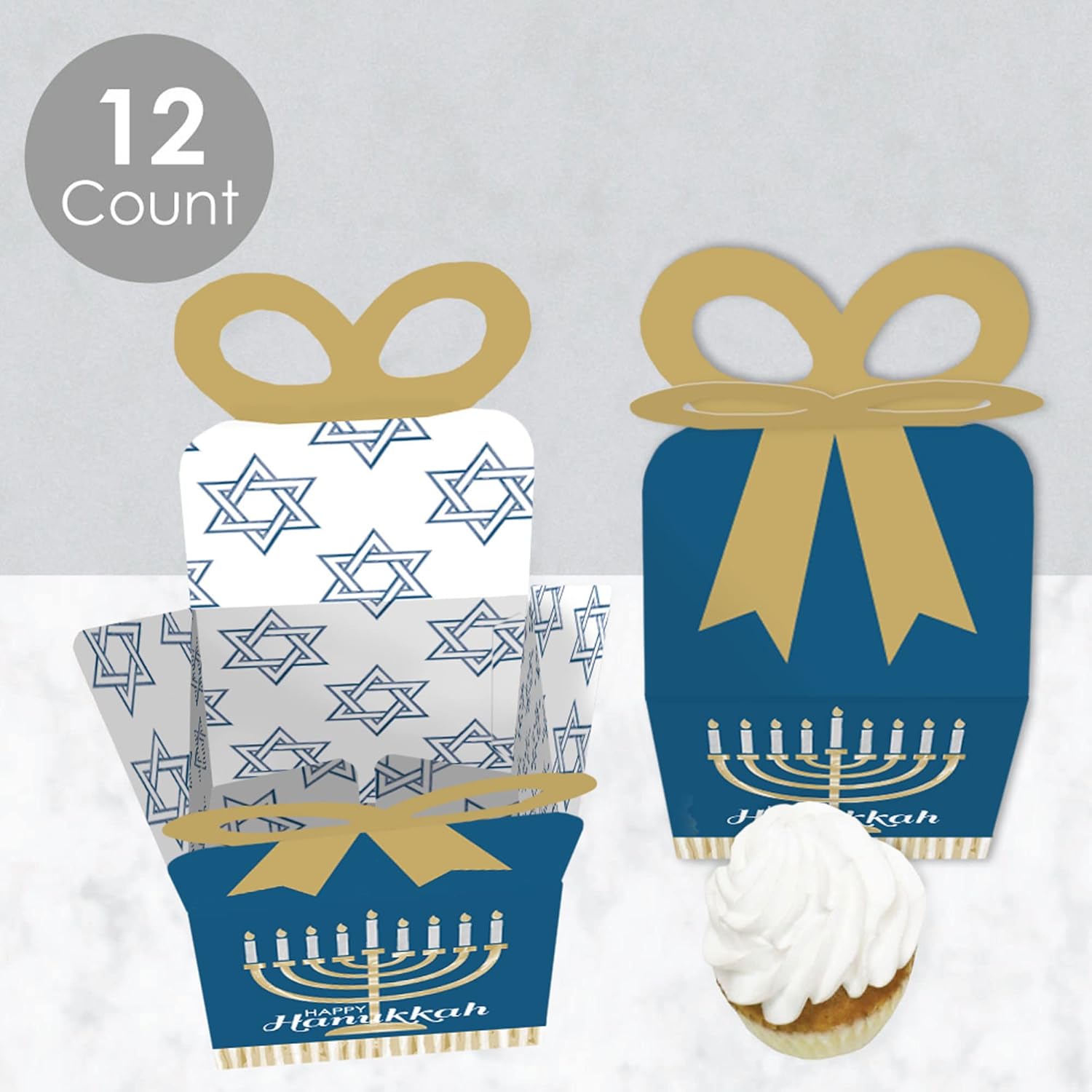 Big Dot of Happiness Happy Hanukkah - Square Favor Gift Boxes - Chanukah Holiday Party Bow Boxes - Set of 12 - Image 3
