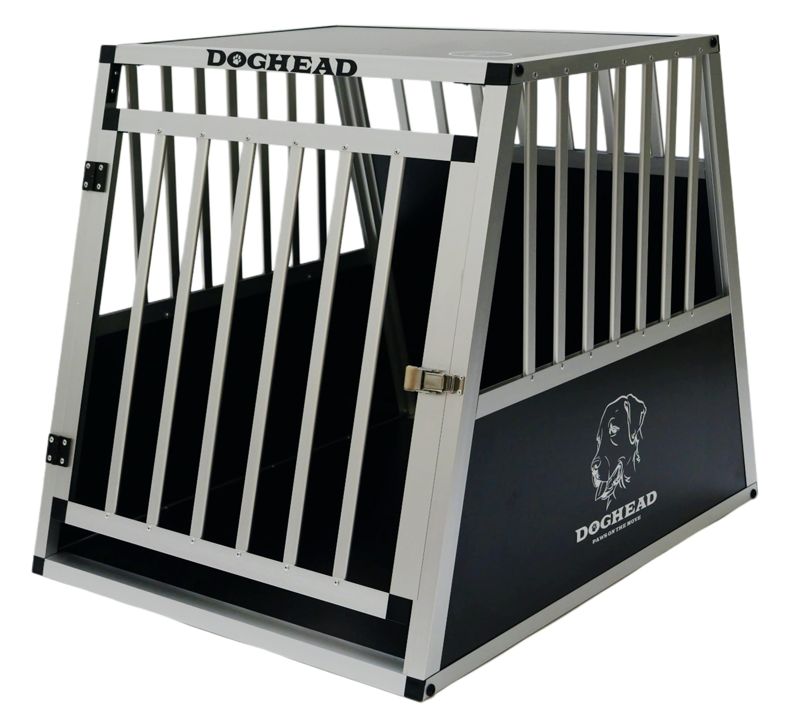 DOGHEAD Hundetransportbox Ecoline, Single 65x85x69 cm, Schwarz, Aluminium, Beidseitig Abgeschrägt 75°, Nicht für Kombis geeignet