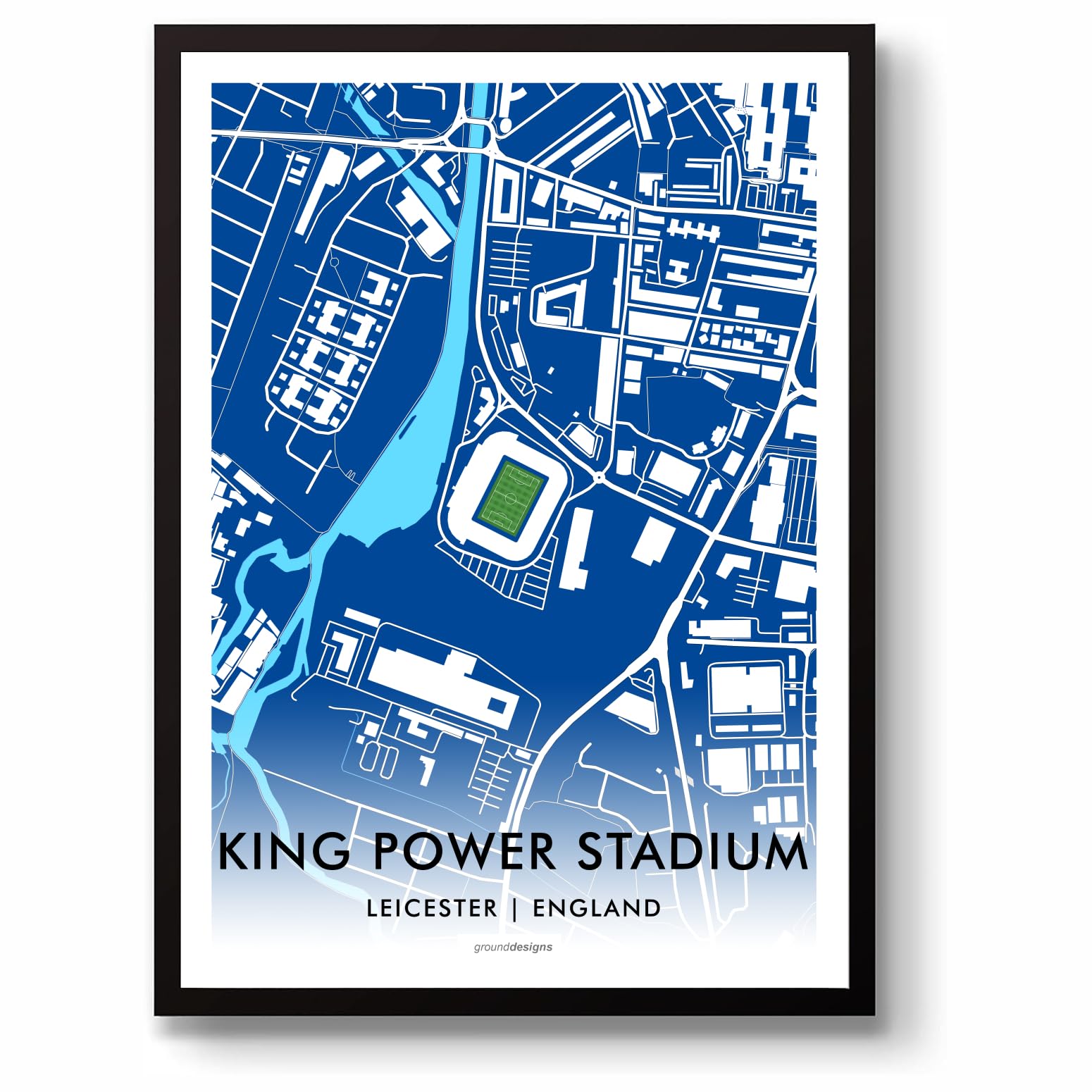 Grounddesigns Men's Blue And White Leicester City Football Gift King Power Stadium Art Map Unframed A3 Print Lcfc