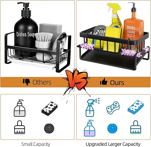 Miniatura 3 de LURVUO Organizador para fregadero de cocina, soporte de esponja para organizador de fregadero de cocina, organizador de esponja de acero inoxidable