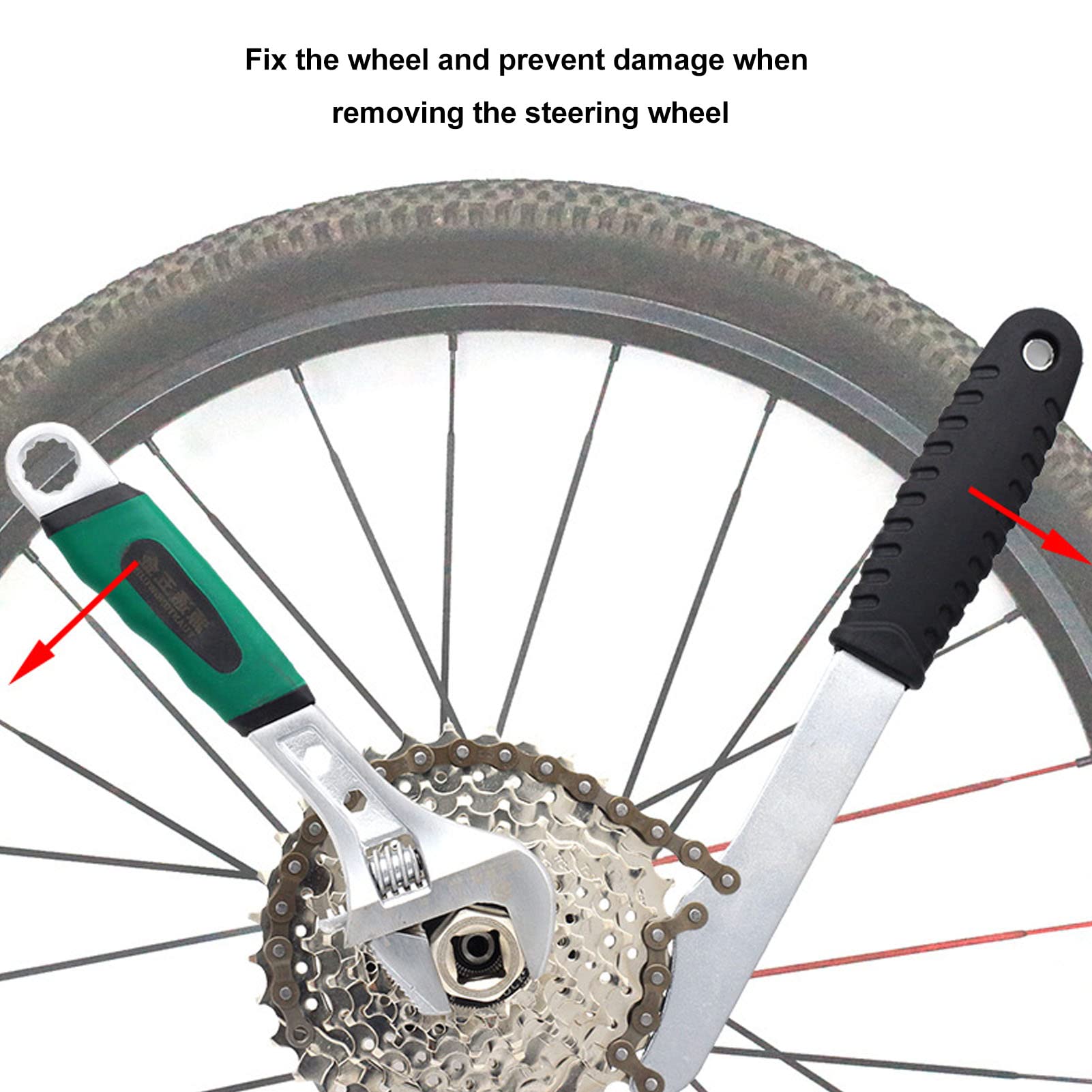 HERCHR Bike Chain Wrench, Bike Cassette Chain Wrench Steel Ergonomic Bike Chain Whip Freewheel Repair Tool for Mountain Road Bike - Image 2