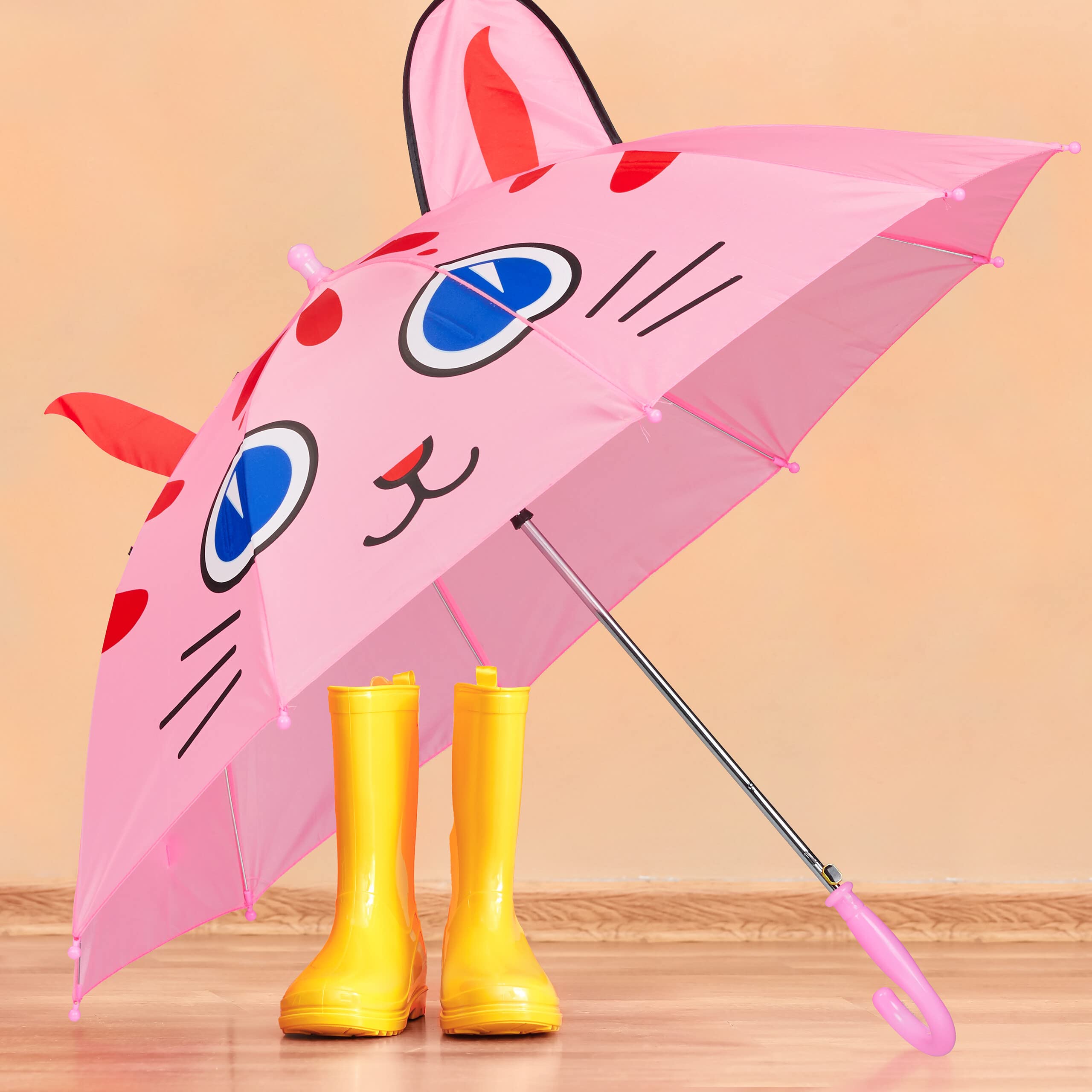 Relaxdays Parasol dla dzieci, motyw 3D, parasol dziecięcy dla dziewczynki, Ø 78 cm, poliester, mały parasol na kijku, różowy, Rosa, 68 x 78 cm
