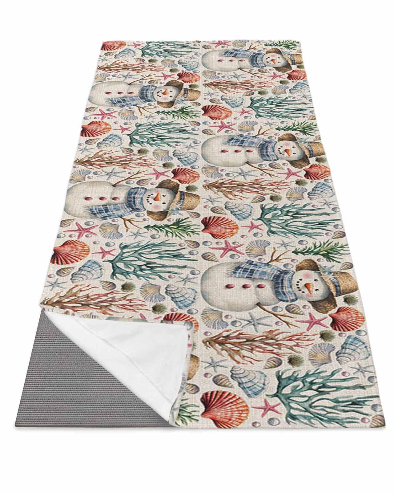 DecorLovee Yoga Mat Towel for Hot Yoga, Coastal Christmas Absorb Sweat Microfiber Yoga Towel Non Slip Yoga Mat Towel with 4 Corner Pockets for Bikram, Coral Starfish Snowman Xmas Vintage 26