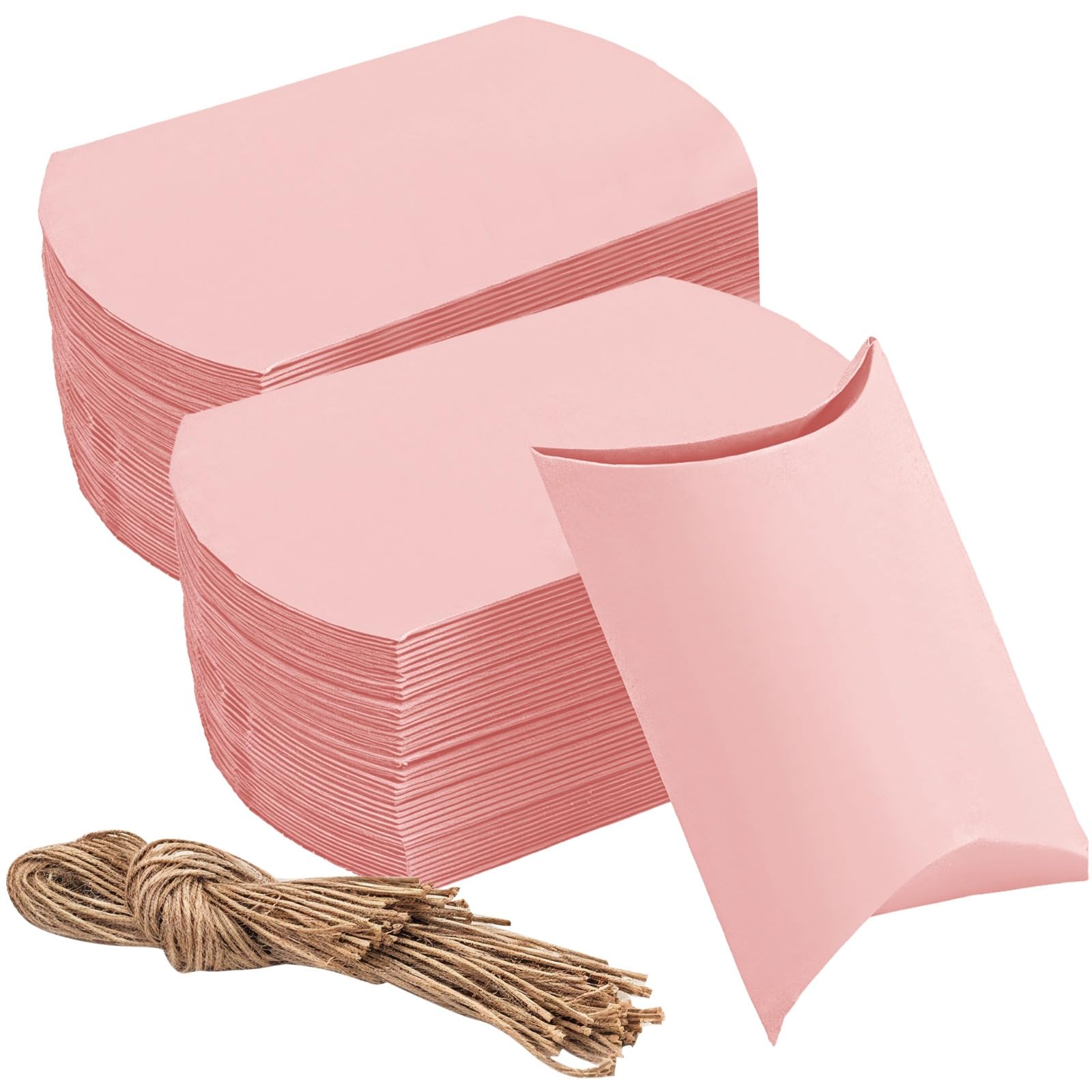 150 szt. różowych pudełek na poduszki, pudełka prezentowe z papieru typu kraft ze sznurkiem, na imprezy i upominki, pasujące na wieczór panieński, baby shower i urodziny
