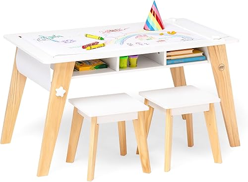 Miniatura 8 de Wildkin Juego de mesa para niños y niñas, diseño moderno de mediados de siglo, incluye dos taburetes, cubos de papel y almacenamiento debajo que