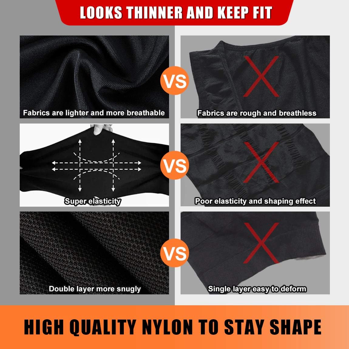 Hoter Mens Body Shaper Slimming Vest, Men's Compression Base Layer Slim Compression Muscle Tank Shapewear - Image 5