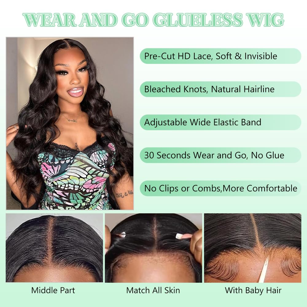 Vemalin Wear and Go Glueless Wigs Human Hair Pre Plucked Pre Cut Glueless Wigs 5x5 HD Lace Closure Wigs 220% Density Body Wave Lace Front Wigs Human Hair for Women 28 Inch