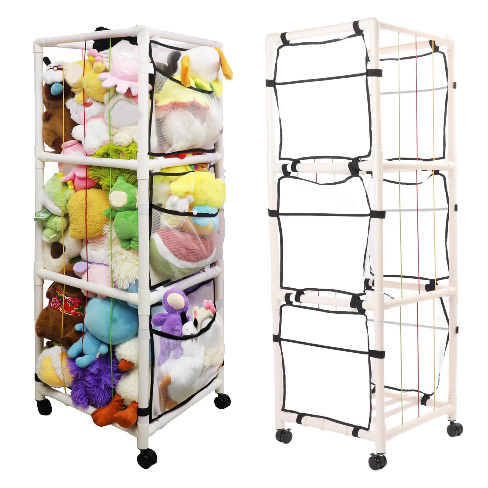 Portaoggetti per Zoo di Animali di Peluche, Organizer Multifunzionale per Peluche per Bambini con Ruote, PVC ABS, Bianco, 150 X 49 X 49 Cm, Rotazione a 360° per Sala Giochi