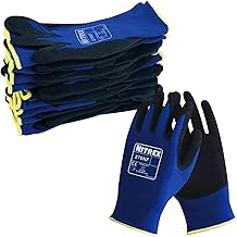 NITREX Unigloves 270NF - Guantes reutilizables de manejo general con revestimiento de palma arenosa y forro de nailon, color azul/negro