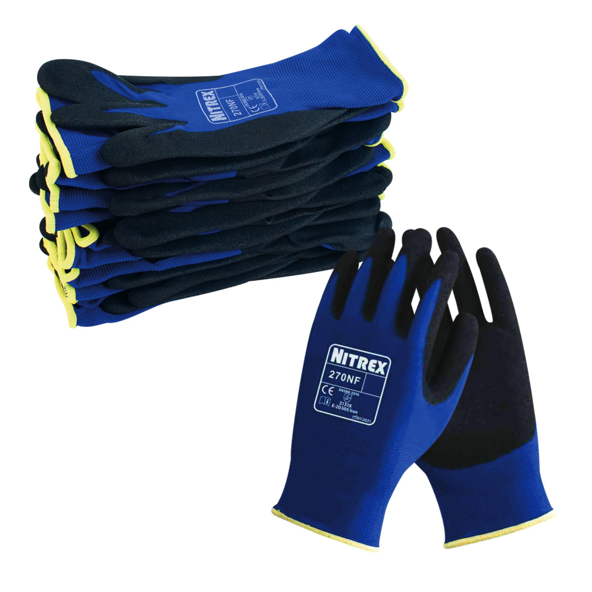 Nitrex 270Nf 15 Gauge Blue Nylon Sandy Nitrile Coated Glove - 10 Pairs - Size 10 8435140702842