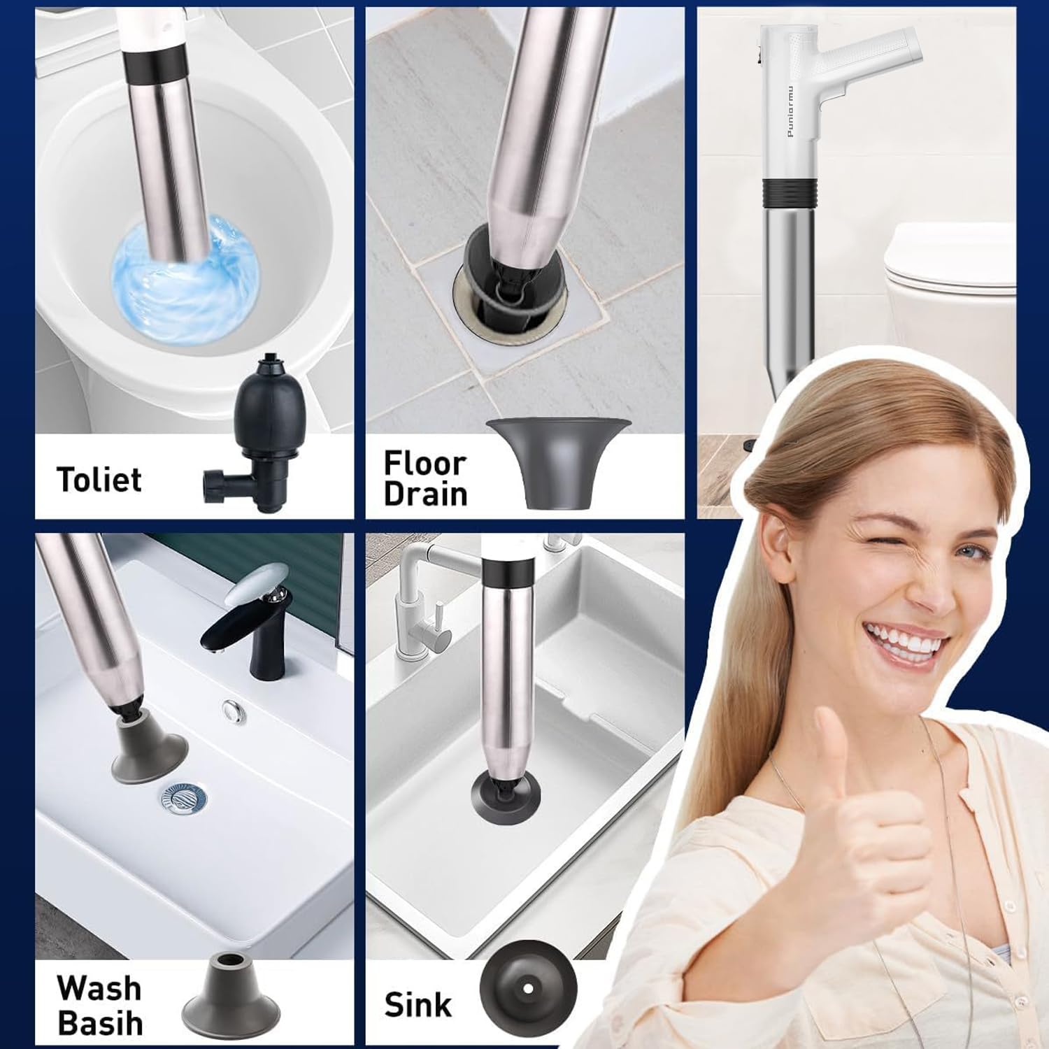 Desatascador Tuberias Profesional,Desatascador Wc,Limpiador Eléctrico De Tubos,Limpiador De Alta Presión Para Tubos,Limpiador De Conductos a Aire Comprimido Para Lavabo,Wc,Baño,Ducha y Cocina