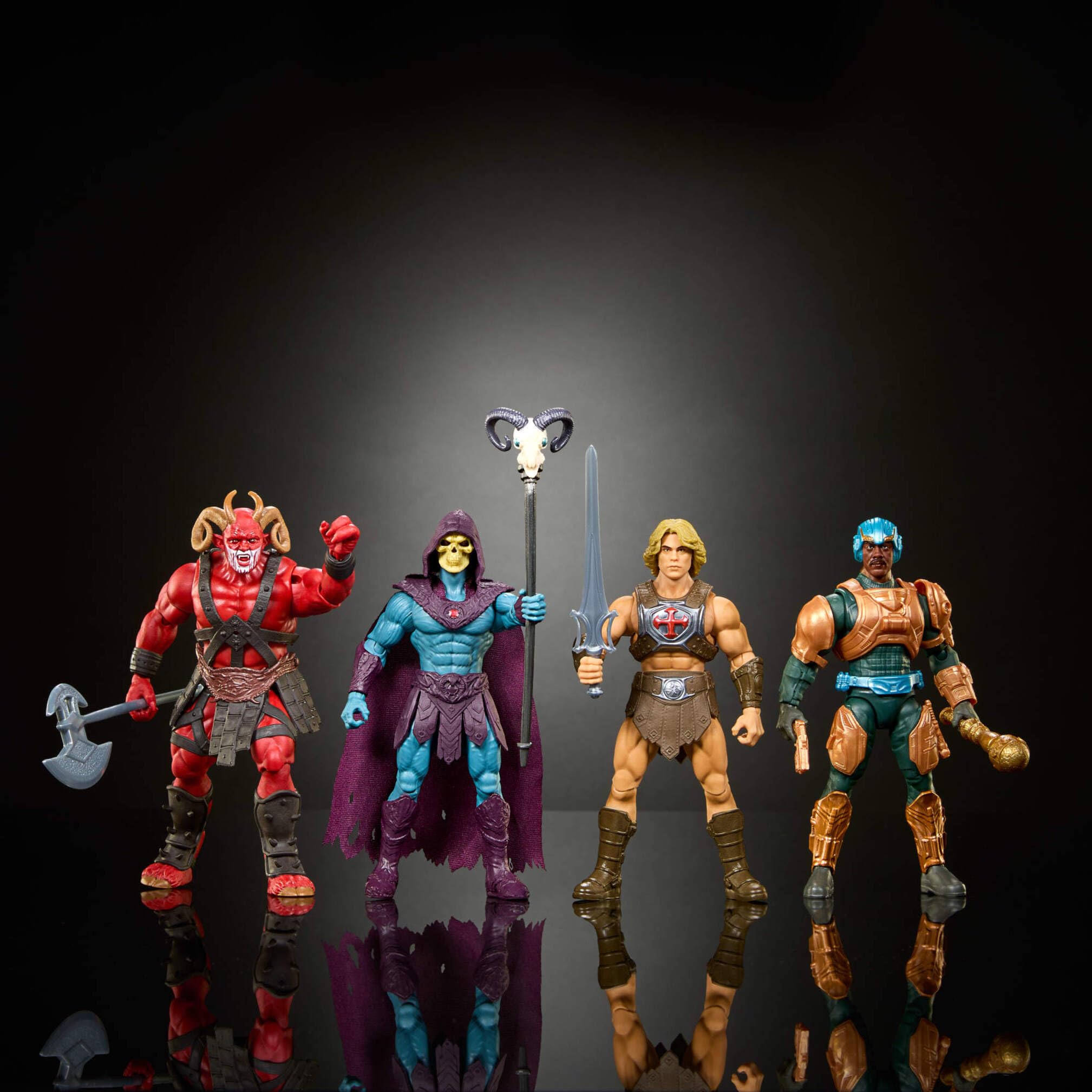 Masters of The Universe Pack de 4 Figuras de acción de 13,97 cm con diseño Fiel al de la película de Motu de 2026, Figura Exclusiva, 14 Puntos de articulación, Galitzine, Elba, Björnsson, JKJ33