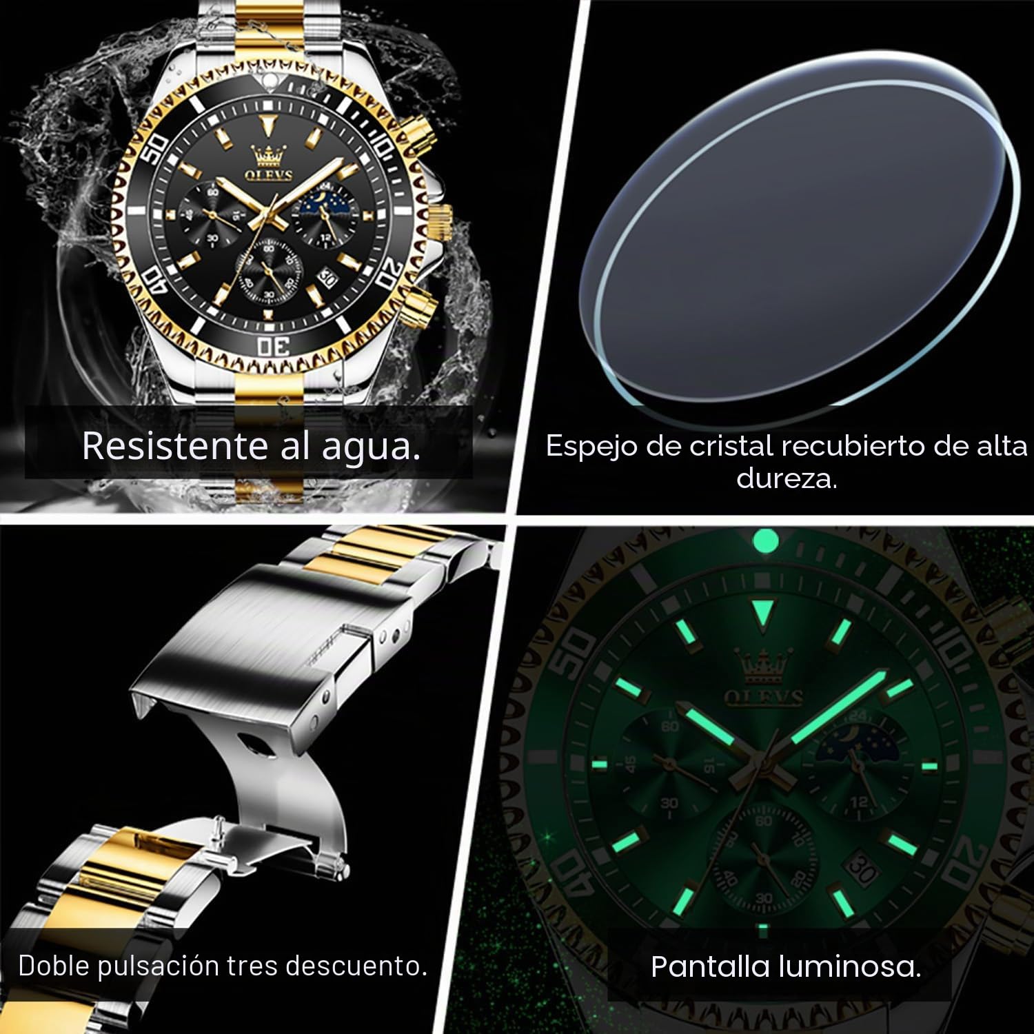 OLEVS Reloj para Hombre, Resistente al Agua, Reloj de Pulsera de Lujo de Acero Inoxidable de Dos Tonos con Fecha de día, Reloj de Cuarzo clásico Deportivo clásico de Moda