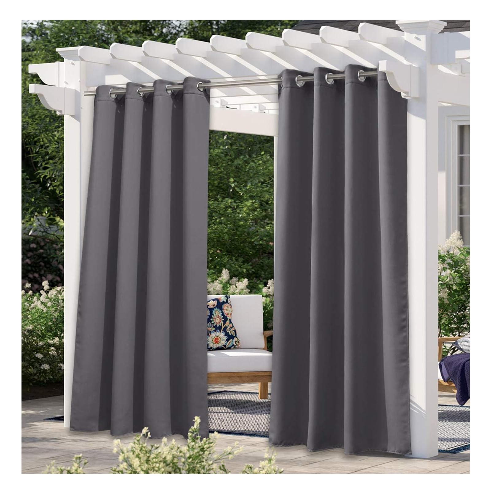 Tenda da esterno impermeabile con blocco UV per pergola, set di 2 pannelli, 192 x 274 cm, idrorepellente, con tessuto in poliestere ad asciugatura rapida, ideale per spiaggia, casa o uso esterno
