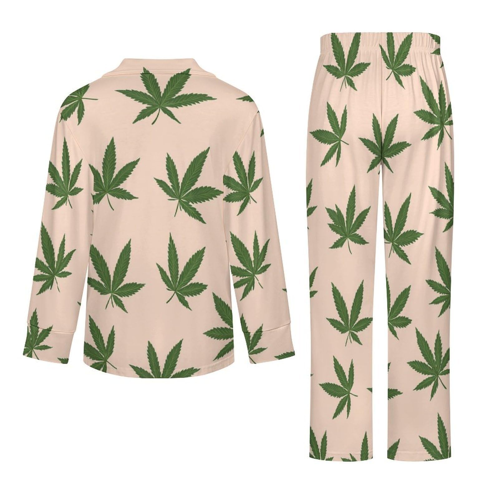 Conjunto de pijama elegante para mujer con estampado de malezas, manga larga, botones y pantalones, ropa de descanso