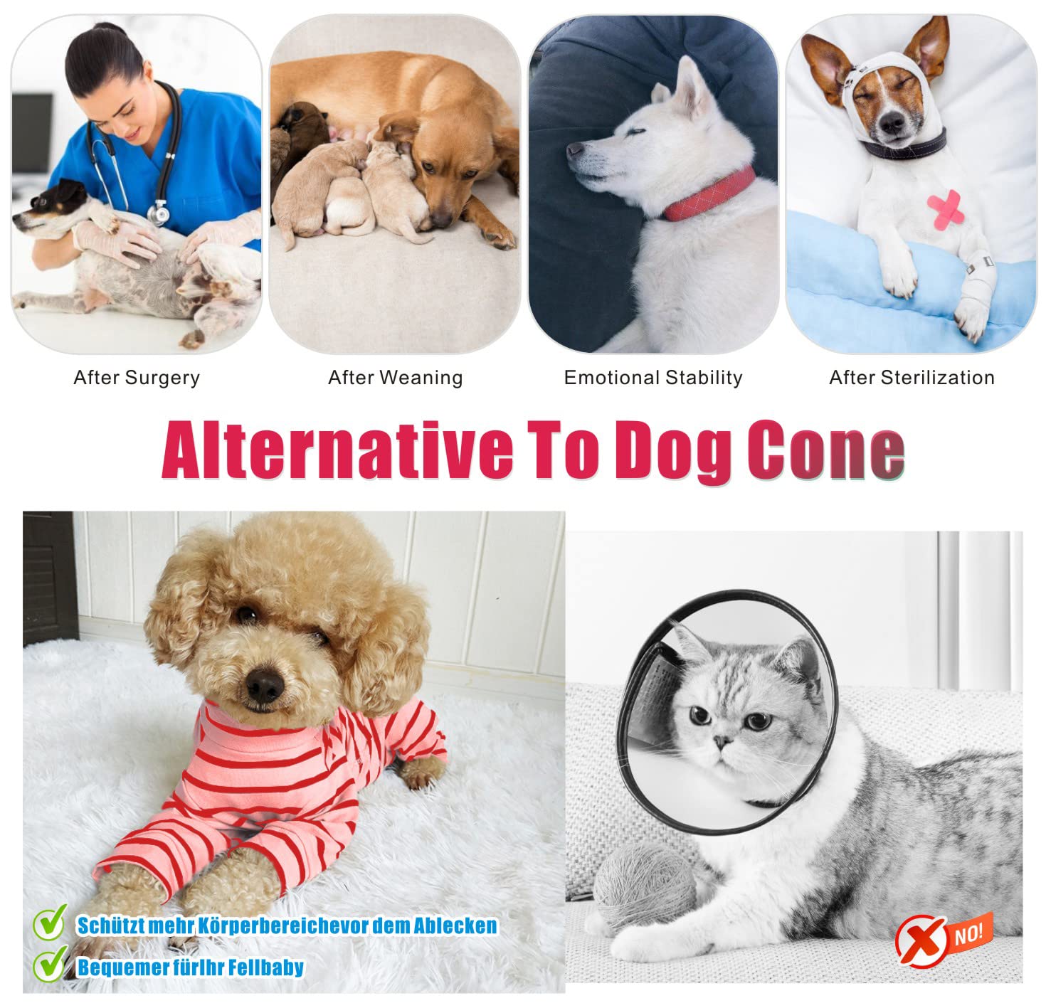 Traje Recuperación para Perros, Post Operatorio Protector Heridas para Mascotas Chaleco Recuperación Quirúrgico Perro Body para Macho Femenino Gatos Perros Pequeños Medianos (L, Rojo)