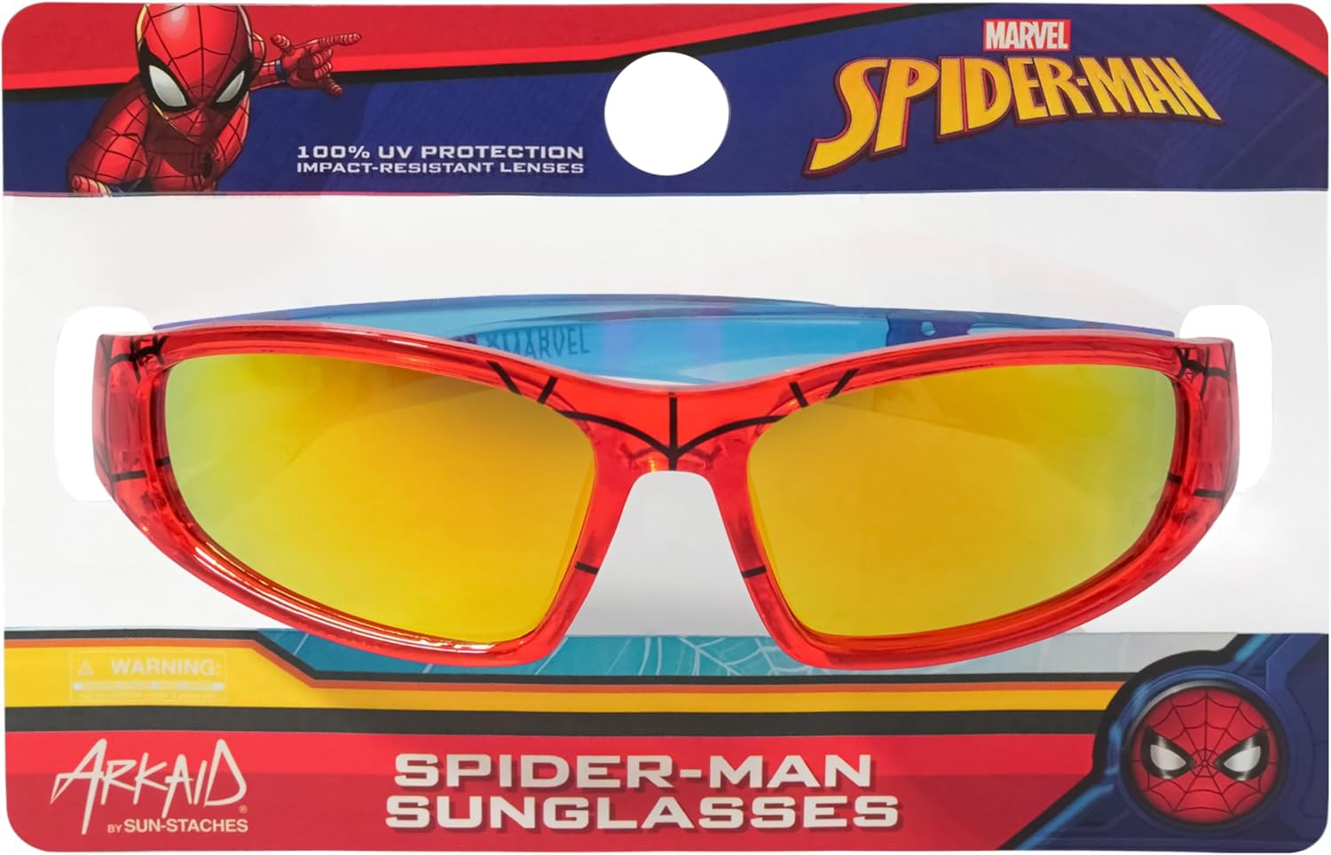 Arkaid Spider-Man Sunglasses for Kids | Marvel Red and Blue Web Shades | UV 400 | One Size Fits Most Kids
