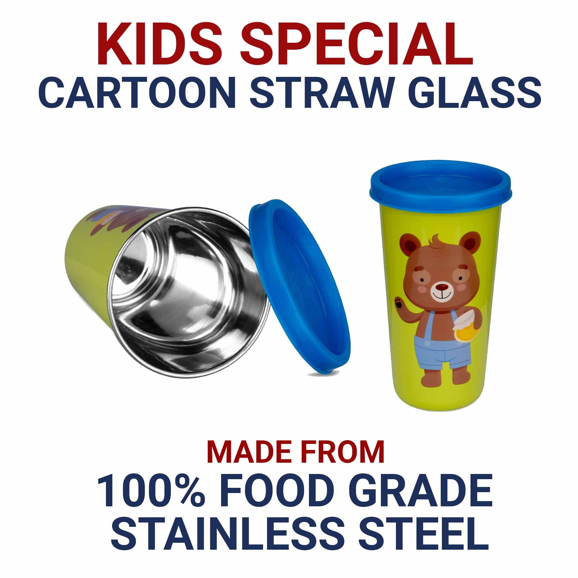 PDDFALCON Stainless Steel 450ml Water Bottle for School Kids, Boys & Girls |Leak-Proof Bottle With ISI & BIS Certified, Made In India (CN1 Brown Bear Green 450ml) 1