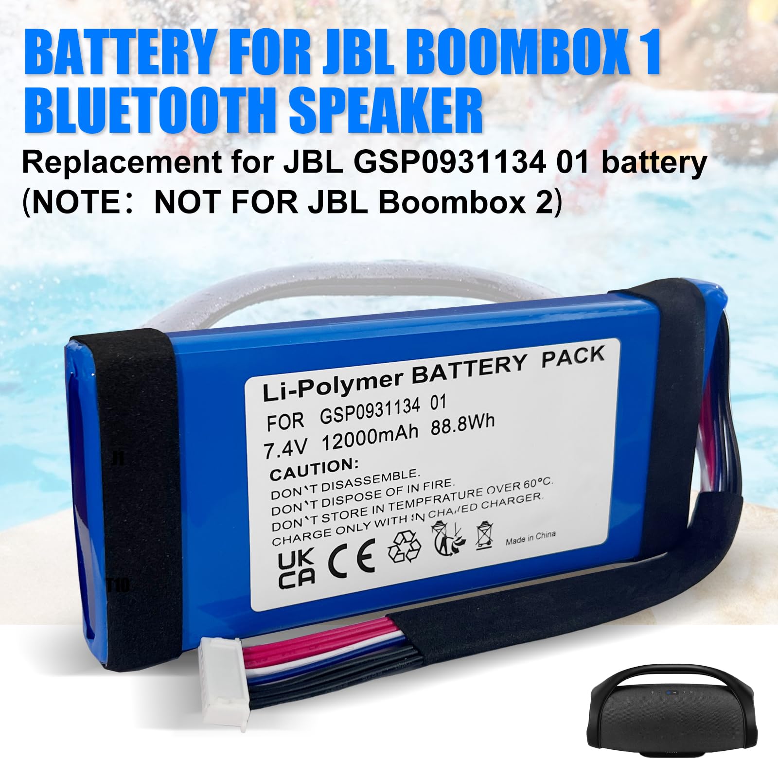 Batería de repuesto para altavoz Bluetooth JBL Boombox 1, repuesto para batería GSP0931134 01, compatible con JBL JEM3316, JEM3317, JEM3318. Batería de polímero de litio.