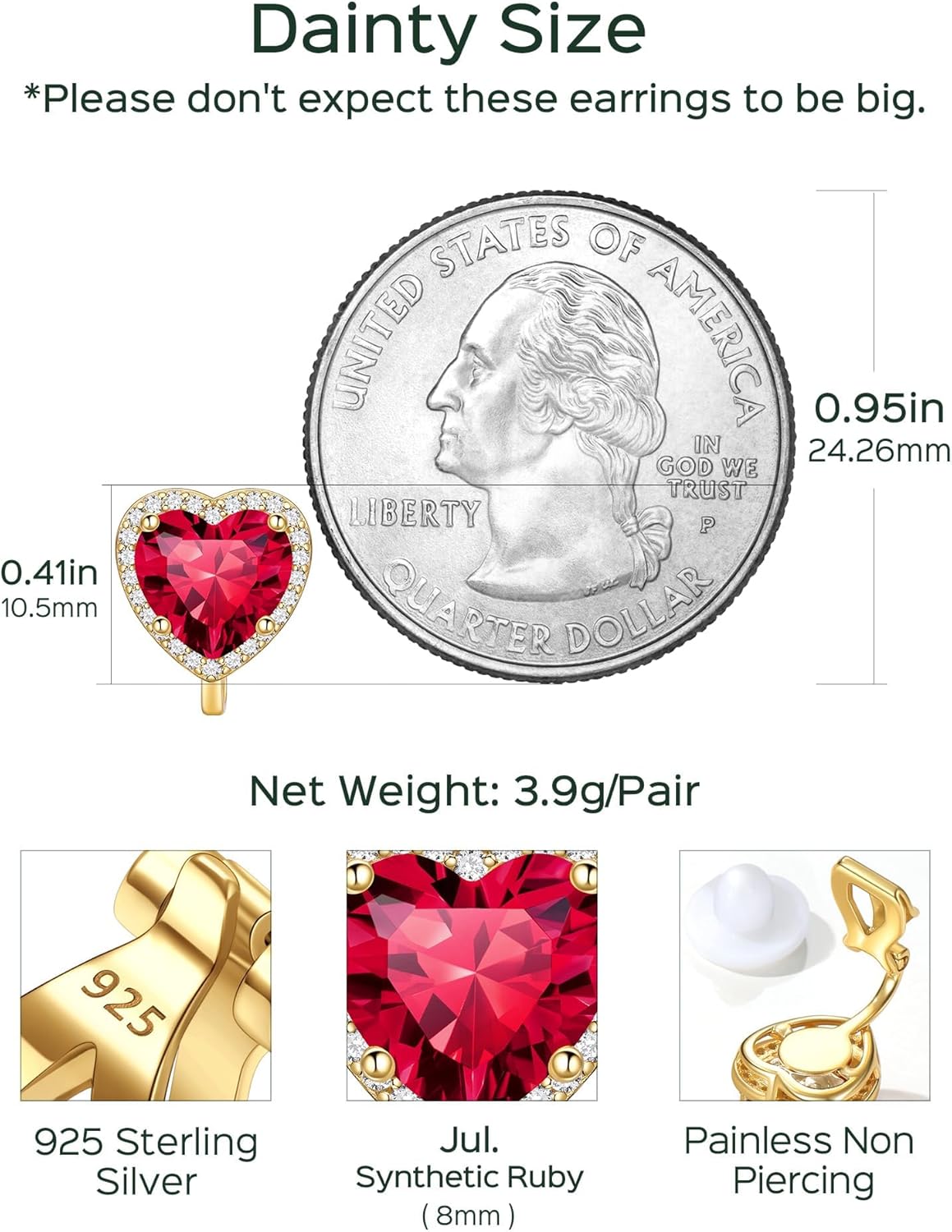 ChicSilver Clip On Earrings Women Hypoallergenic 925 Sterling Silver Birthstone Earrings for Women's Clip-on Earrings - Image 5