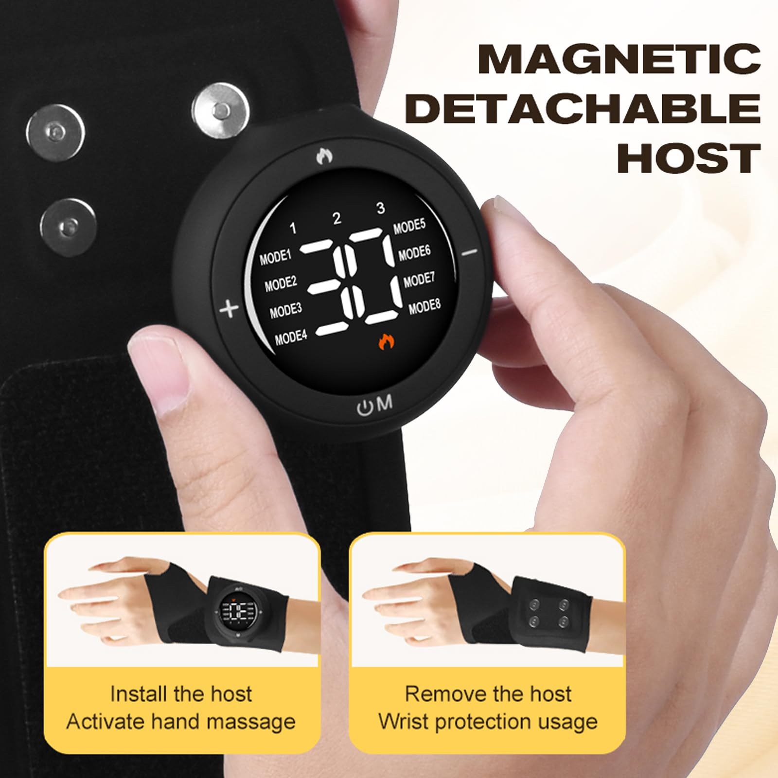 Handgelenk Massagegerät Wrist Massager Handgelenk mit Wärme und Kompression | Karpaltunnel Massagegerät mit 8 Modi und 30 Intensitätsstufen, 3 Heizstufen für Sehnenscheidenentzündung Karpaltunnelsyndrom