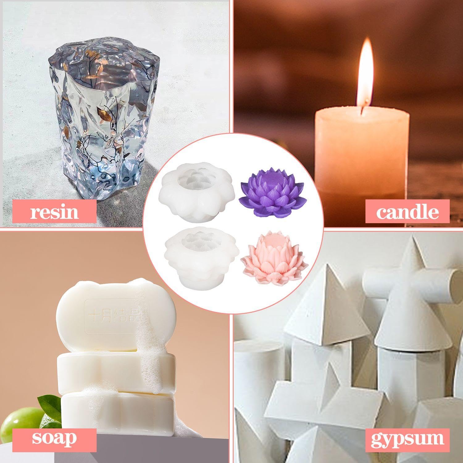 2 Pezzi di Muffa di Loto, Stampo di Candele, Stampo in Silicone Creativo, Accessori per Candele Fai -da -Te, Strumenti per La Produzione di Candele.
