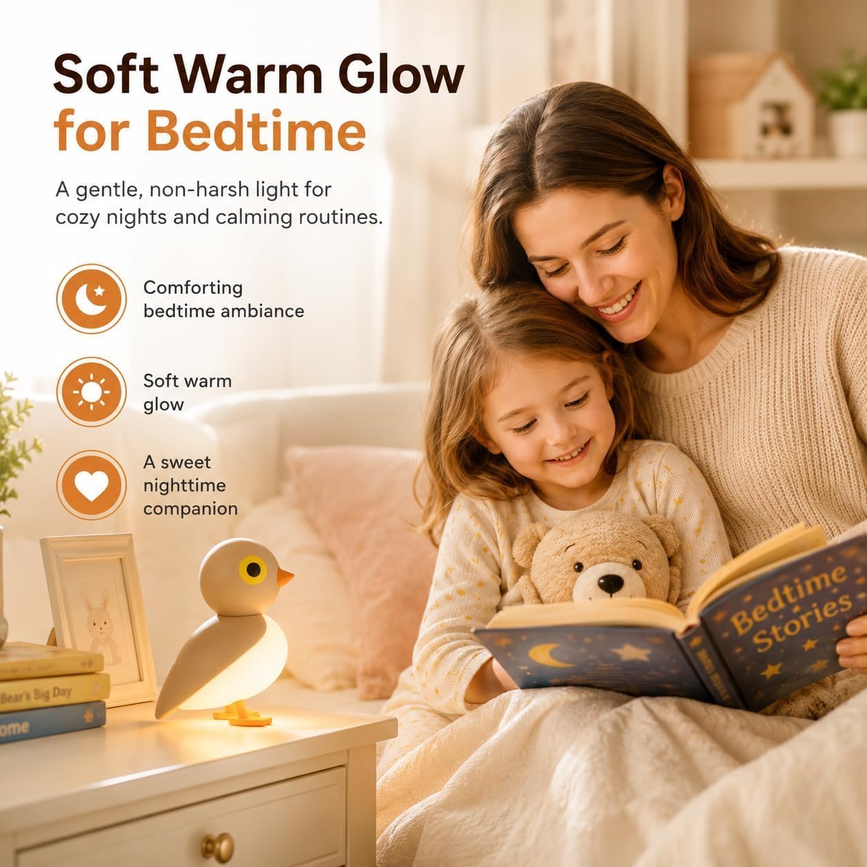 Luce Notturna a LED a Forma di Uccellino con sensore di Movimento, Lampada da Parete a Luce Calda, posatoio Magnetico/Timer, Wireless, Batteria Ricaricabile Tramite USB, Portatile,