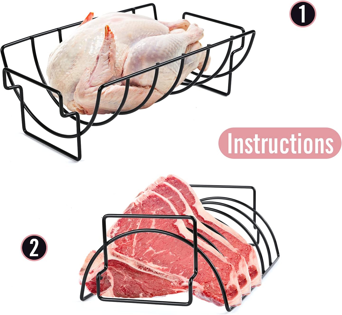 LEMESO Barbecue Rib Rack Rib Holder BBQ Grill Rib Stand NonStick Metal