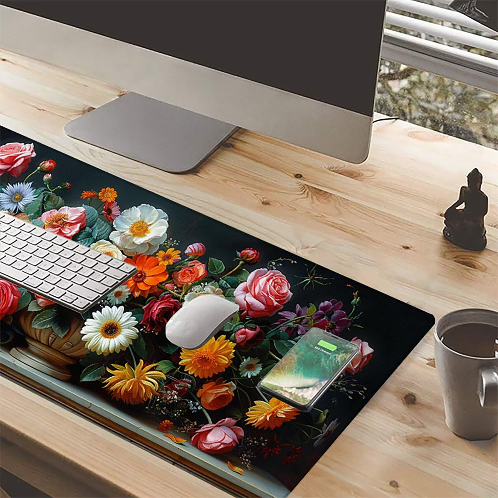 Florero Alfombrilla Ratón Gaming XXL 1500x800 mm, Alfombrilla Gaming Rosa Mousepad con Base de Goma Antideslizante, Impermeable Desk Mat para Teclado y Raton, Accesorios Gaming, Regalos de Hombre C-C