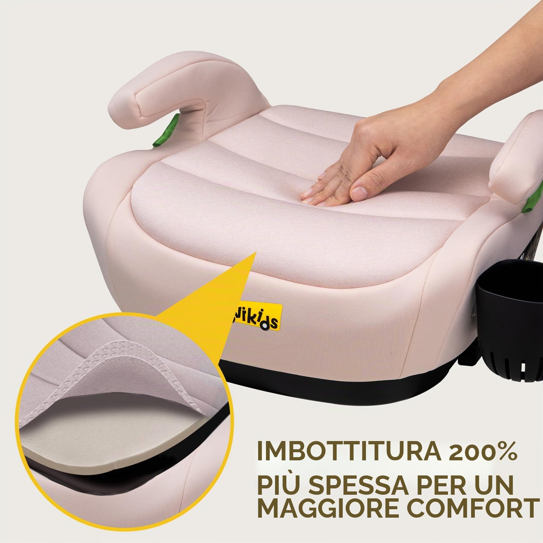 Jovikids Alzabimbo Auto ISOFIX,Rialzo per Bambini 125-150 cm ECE R129, Seggiolino Auto Gruppo 2-3 (15-36 kg) da 6 a 12 Anni, Leggero e Facile da Pulire (Rosa migliorato, portabicchieri)