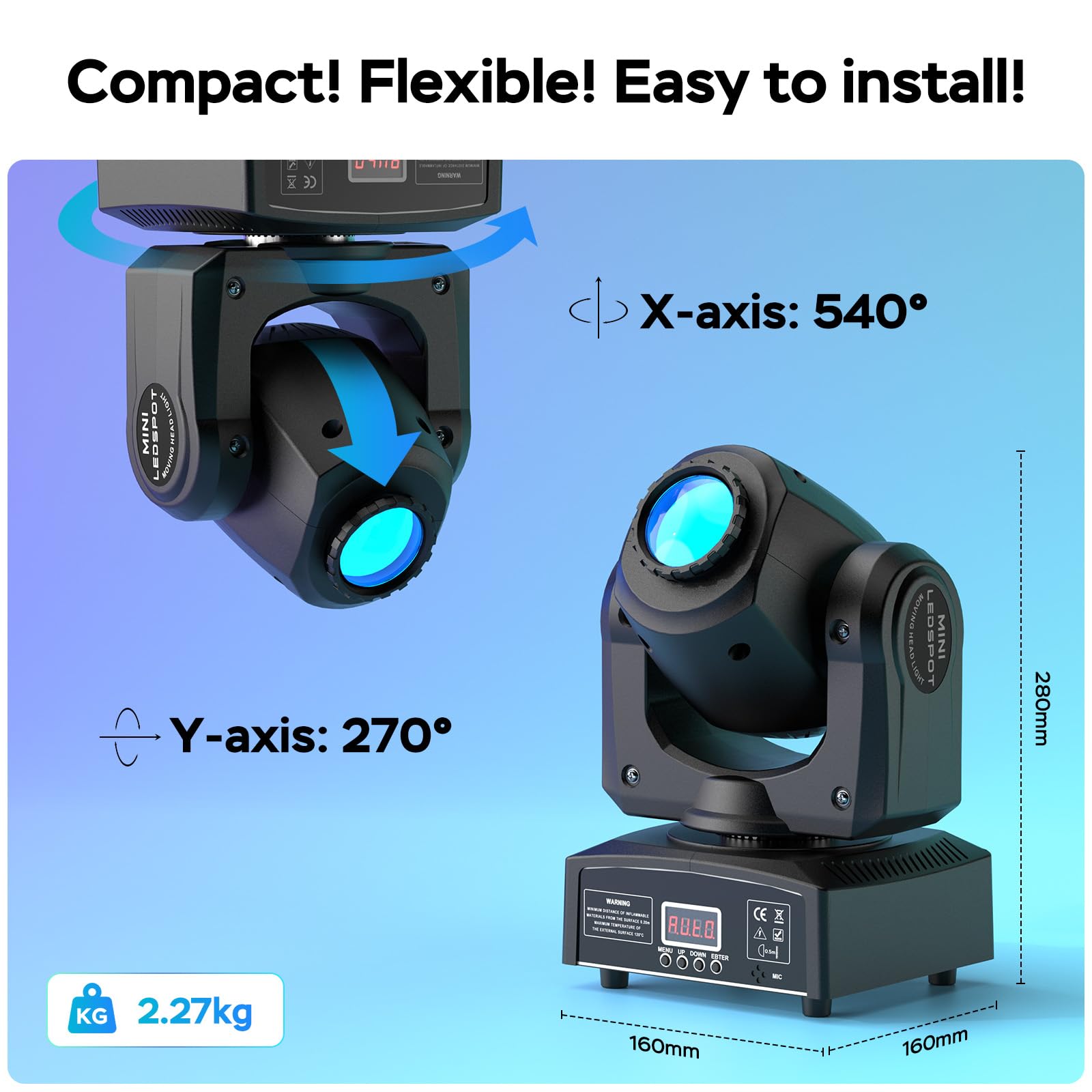 Mini 50W Moving Head LED Beam Bühnenlicht RGBW Partylicht DMX512 Soundsteuerung 2 Stück