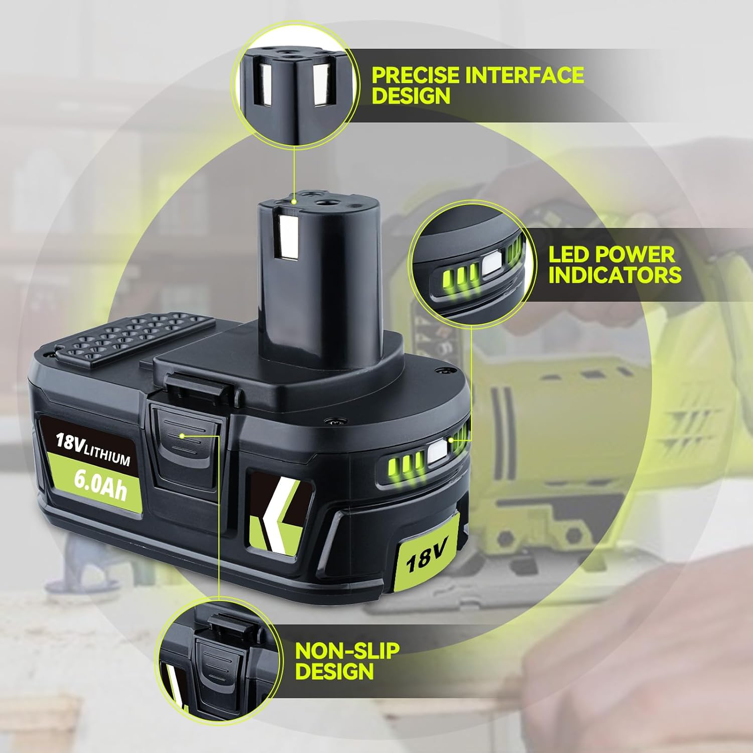 2Pack P108 6.0Ah Replacement for Ryobi 18V Battery P102 P103 P104 P105 Compatible with Ryobi 18 Volt Cordless Power Tools