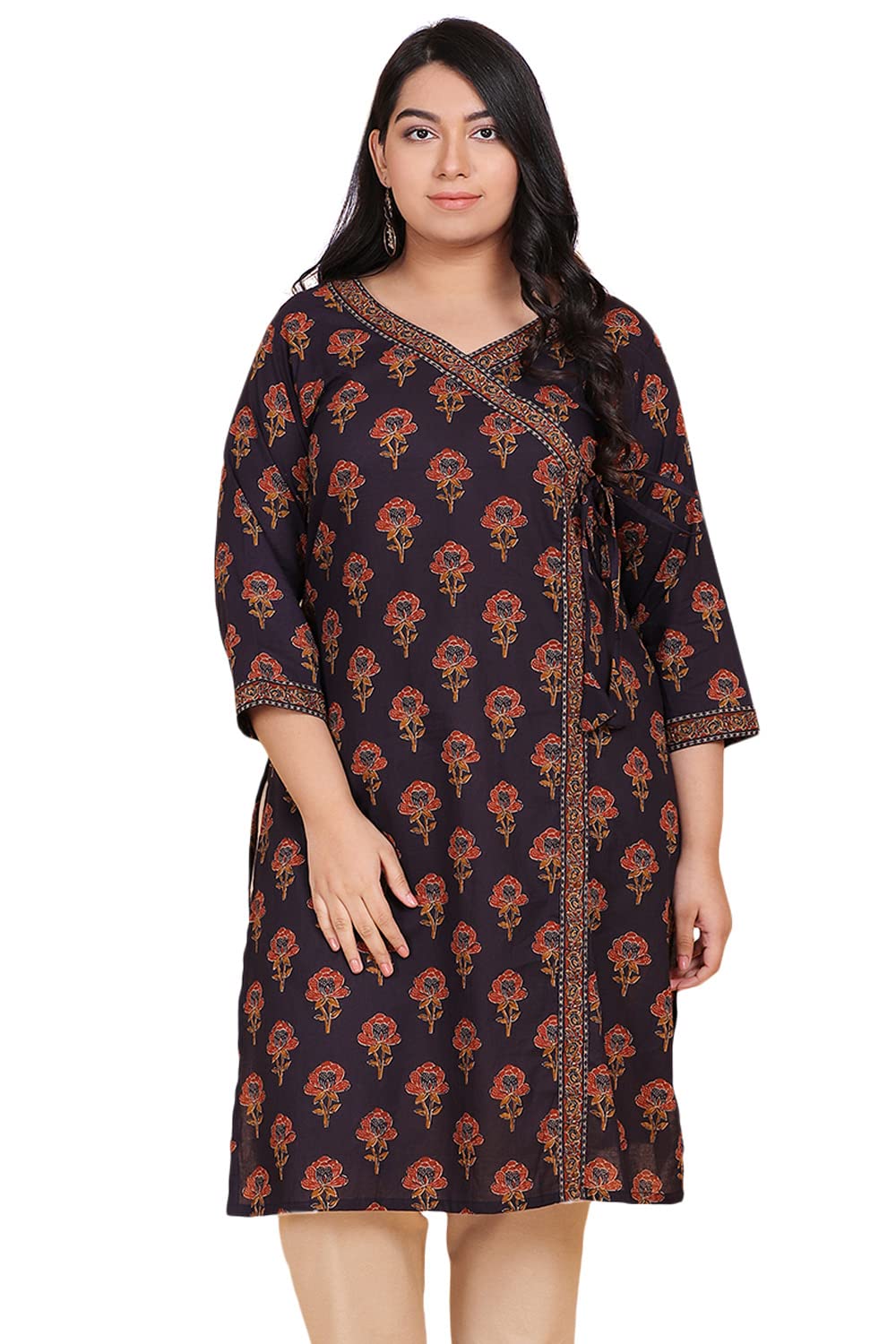 Lastinch Women's Black Angrakha Cotton Kurti (4XL)