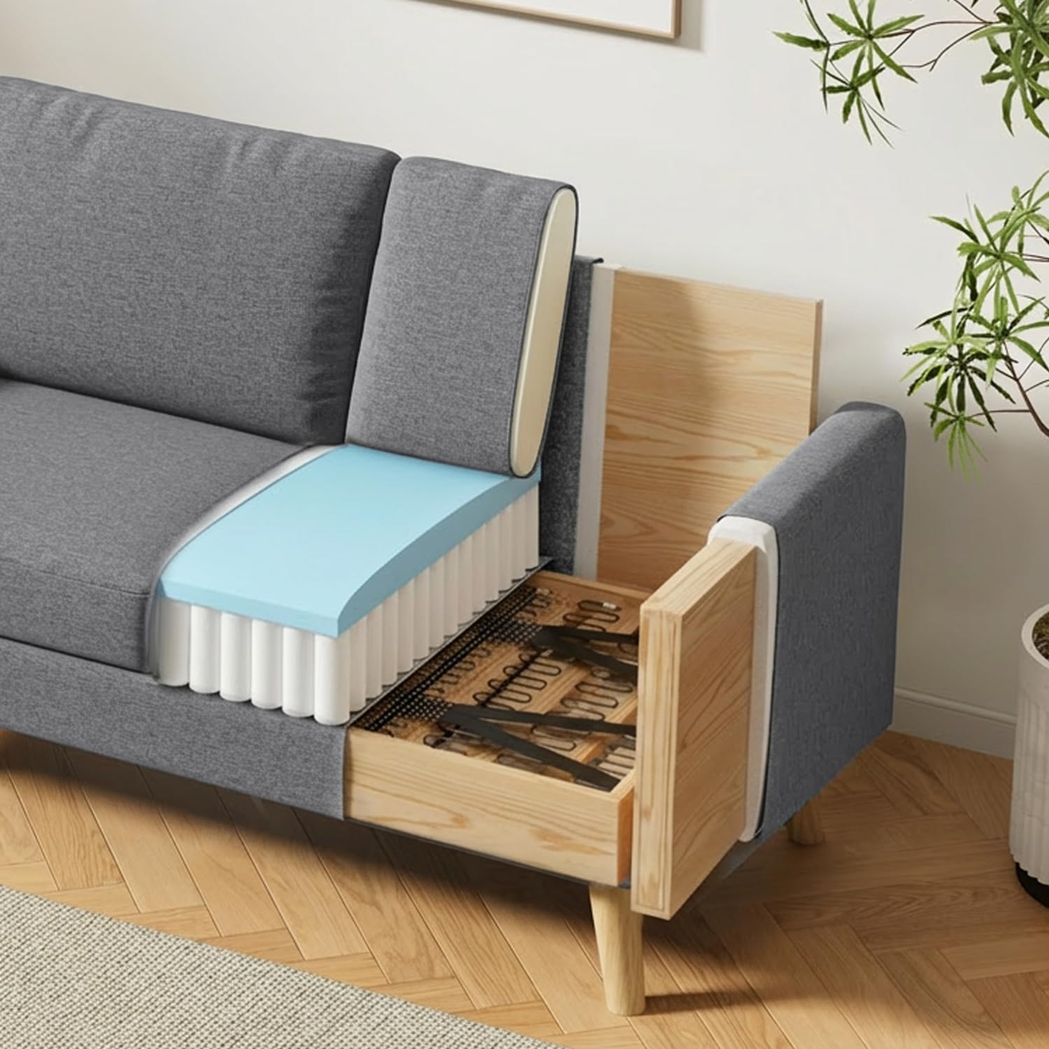 Sofá de 2 Plazas Tapizado, Sofá Compacto Moderno, Patas Madera,Gris oscuro | Cojines Gruesos y Brazos Ergonómicos, patas Madera Antideslizantes, Tela Resistente; para Salón, Apartamento y Dormitorio