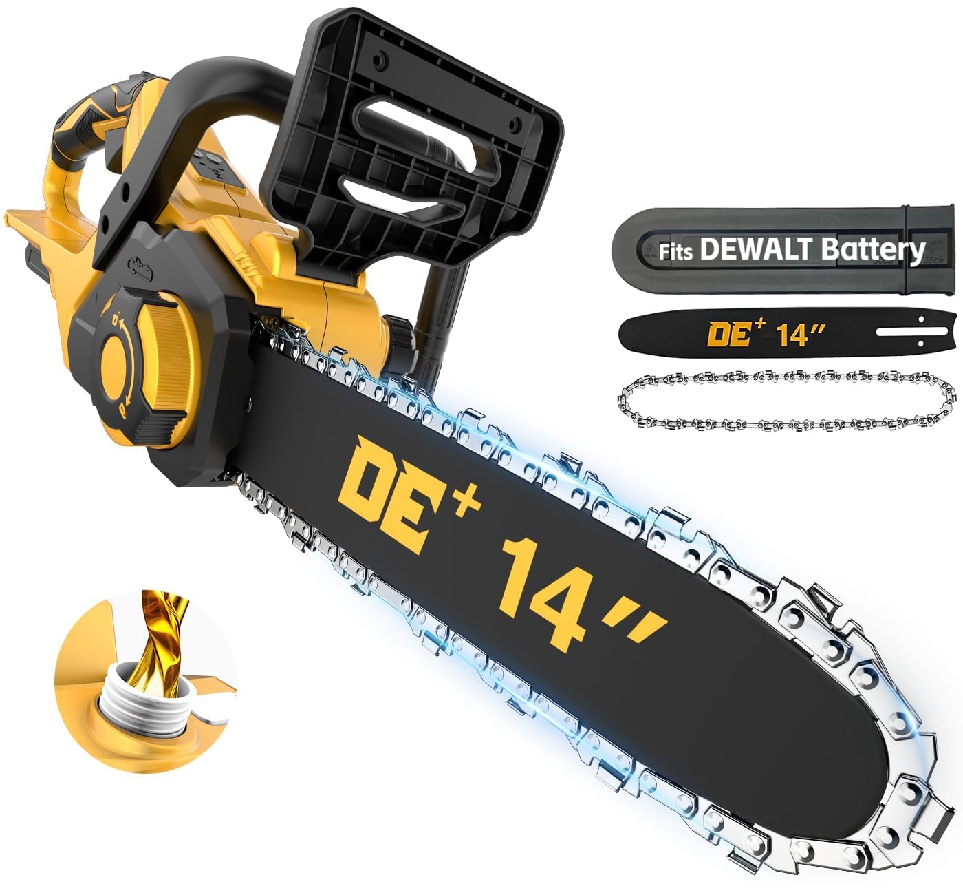 14 Inch Brushless Electric Chainsaw Cordless for Dewalt 20V Battery, Mini Chain Saw with Auto Oiler, Low Kickback, Battery Powered Chainsaw for Tree Trimming, Storm Clean-Up, Firewood Cutting, Pruning