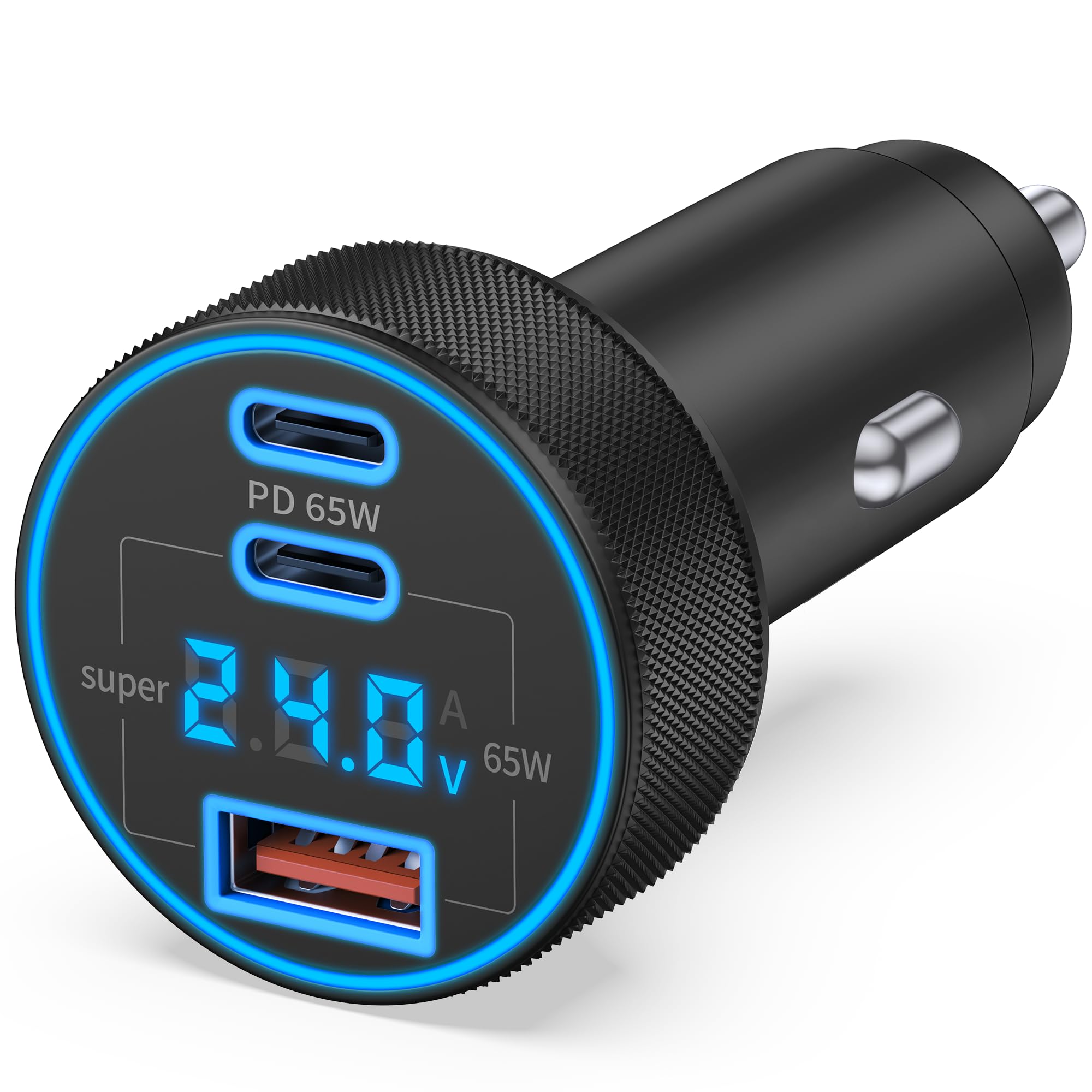 Caricabatteria da auto USB C a 3 porte 130 W tipo C ricarica ultra veloce caricabatteria da auto accessori con display di tensione accendisigari per iPhone 17/16/15/14/13/12, iPad, Galaxy S25/S24/S23