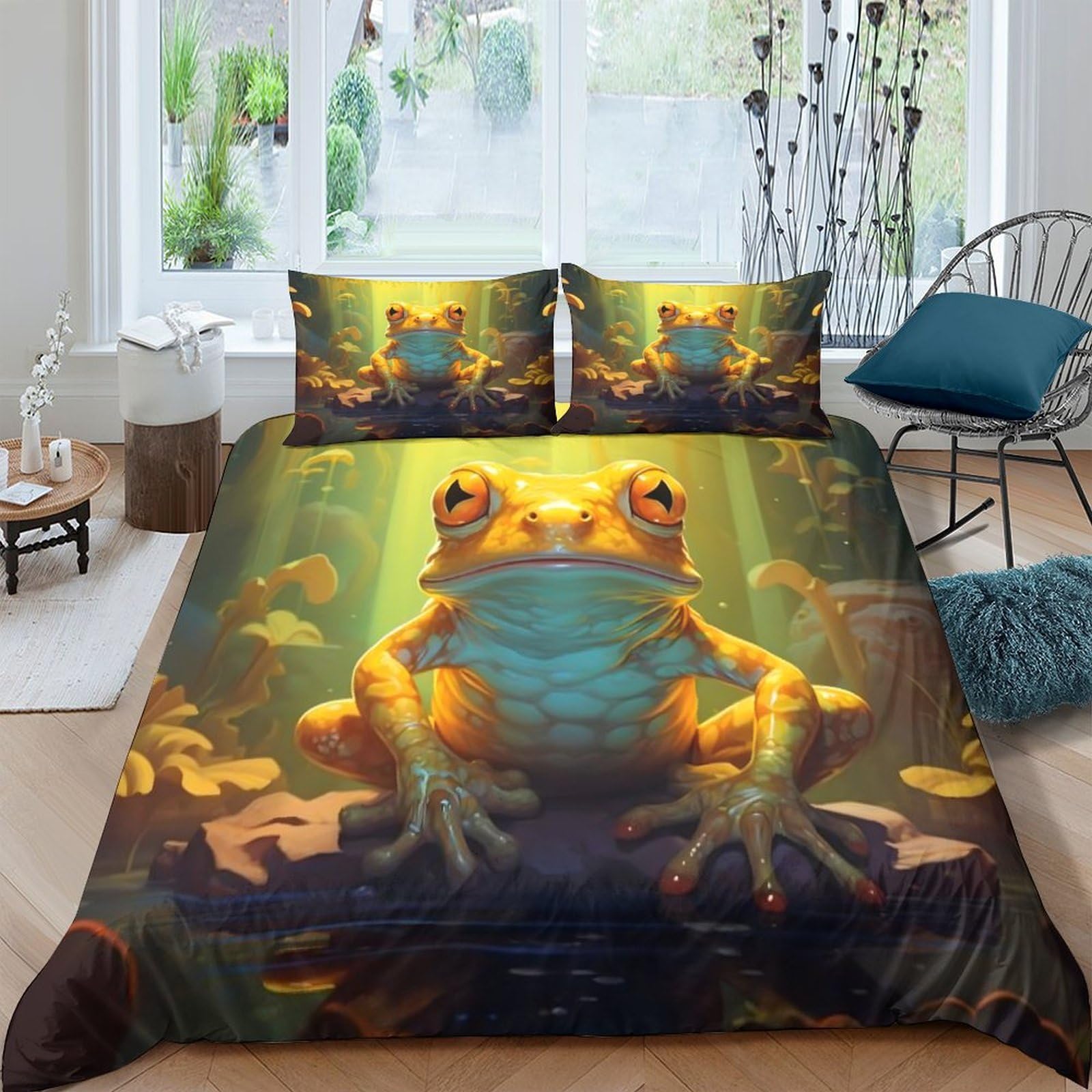 Ctjqhvkz Style-7 3D Printed Vibrant Frog Art Fitted Sheet Microfiber Soft Breathable Pond Scene Bed Cover For Bedroom Dorm Decor Single（135X200cm）