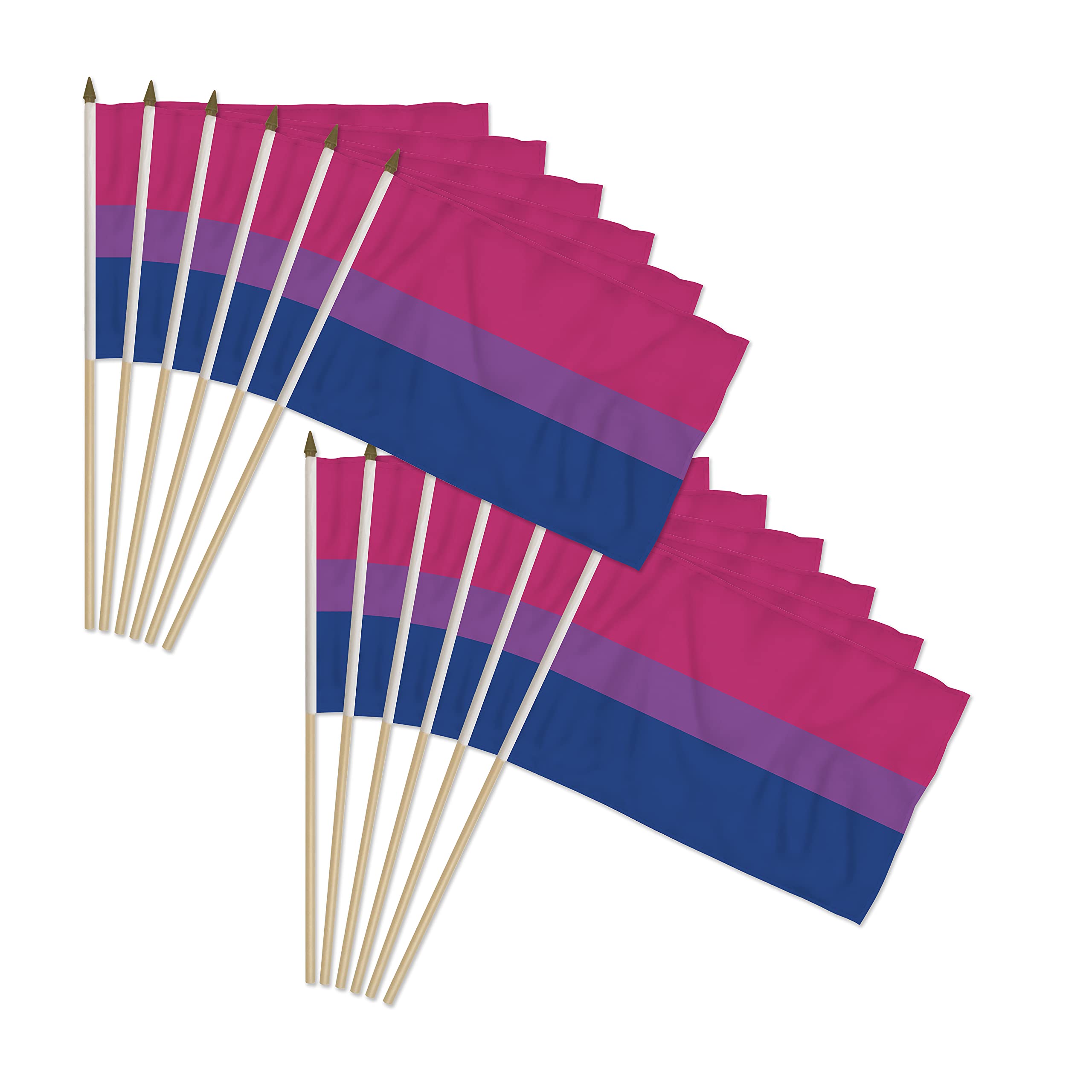 FlagJoint Bisexual 12x18" Stick Flags - One Dozen Pack Stick Flags for Pride Events, Indoor & Outdoor Use Handheld Banners Bi Pride