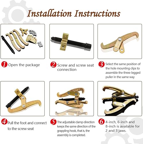 Miniatura 7 de DRAONGYE Herramienta de extracción de rodamientos de 3 mandíbulas de alta resistencia de 3 pulgadas para engranajes deslizantes, polea y volante,
